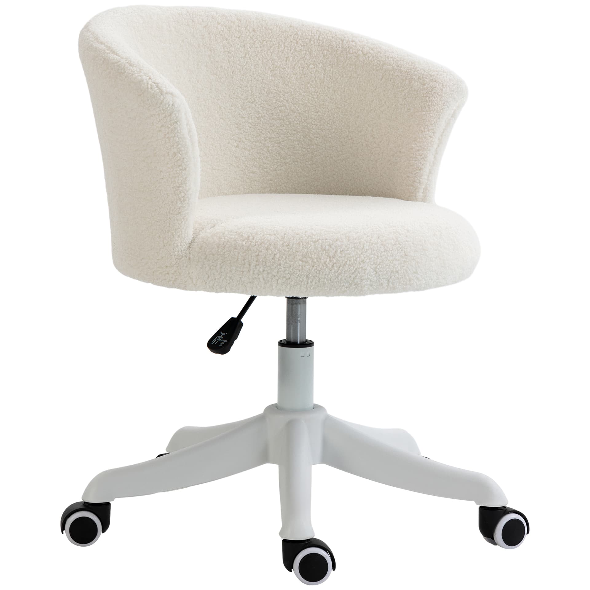 Armless Office Chair, Fluffy Computer Desk Chair with Adjustable Height, Swivel Wheels, Mid Back, White