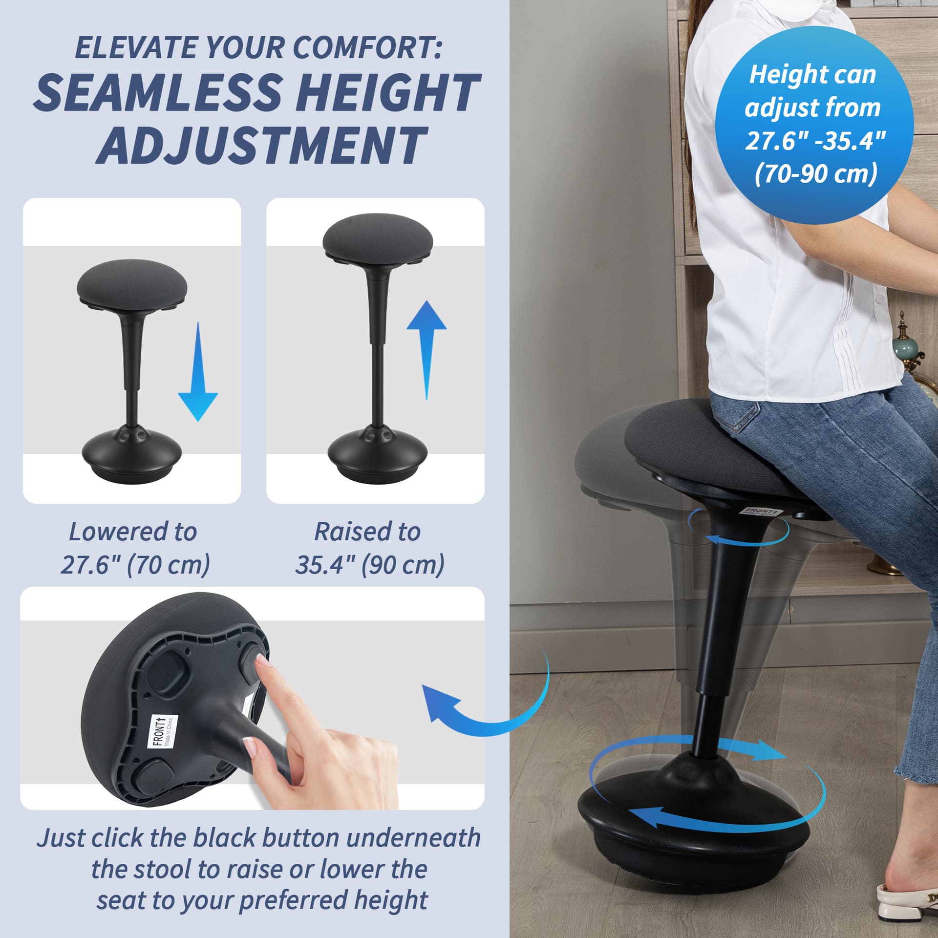 Swivel Standing Desk Chair, Backless Wobble Stool Chair, Adjustable Active Ergonomic Standing Stool with Rocking Motion