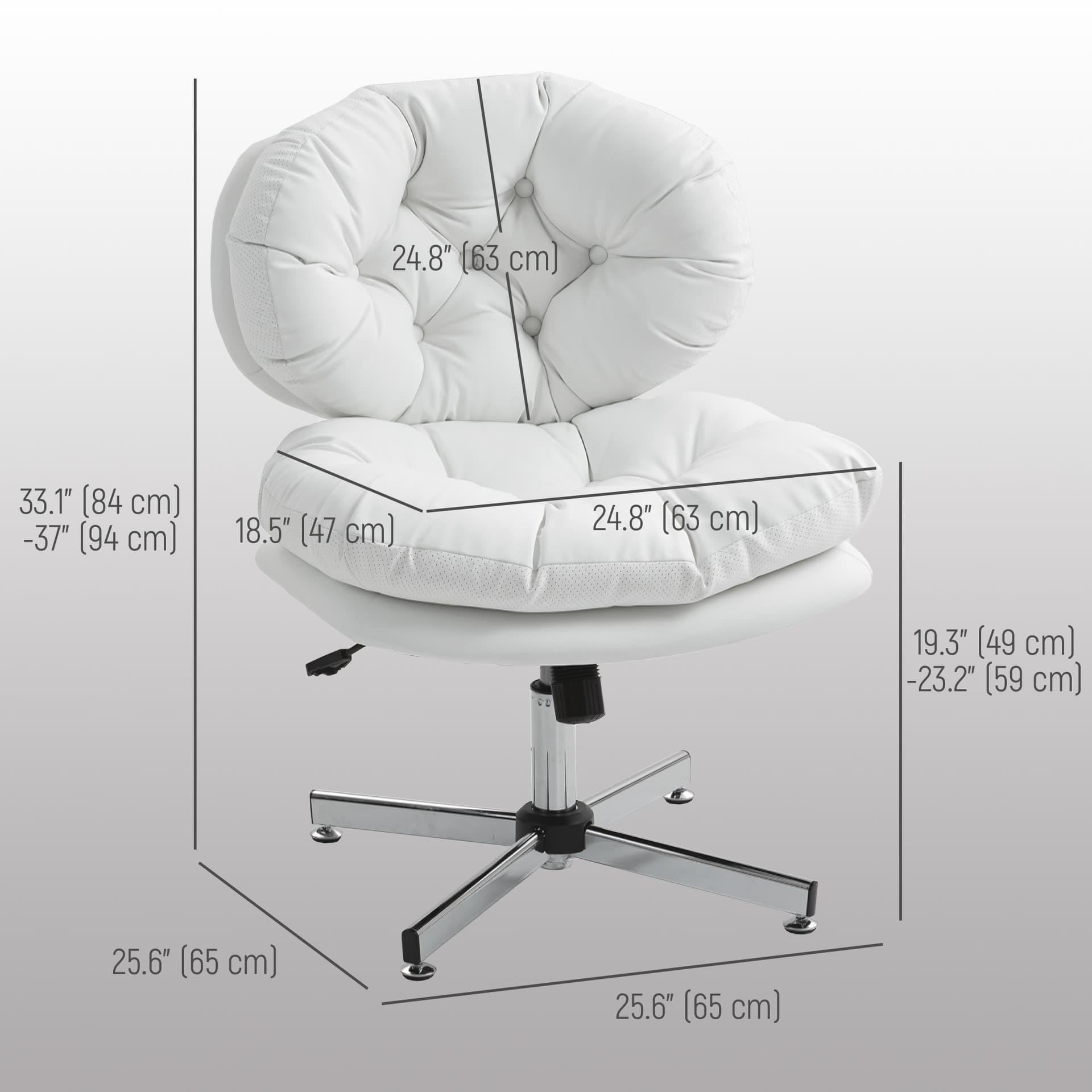 Computer Desk Chair, Armless Office Chair with Wide Padded Seat and Adjustable Height, White