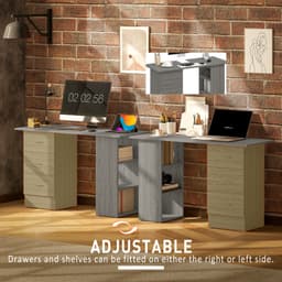 Computer Desk, 47" Writing Table with 3-Tier Shelves and 3 Reversible Drawers for Home Office, Bedroom, Grey