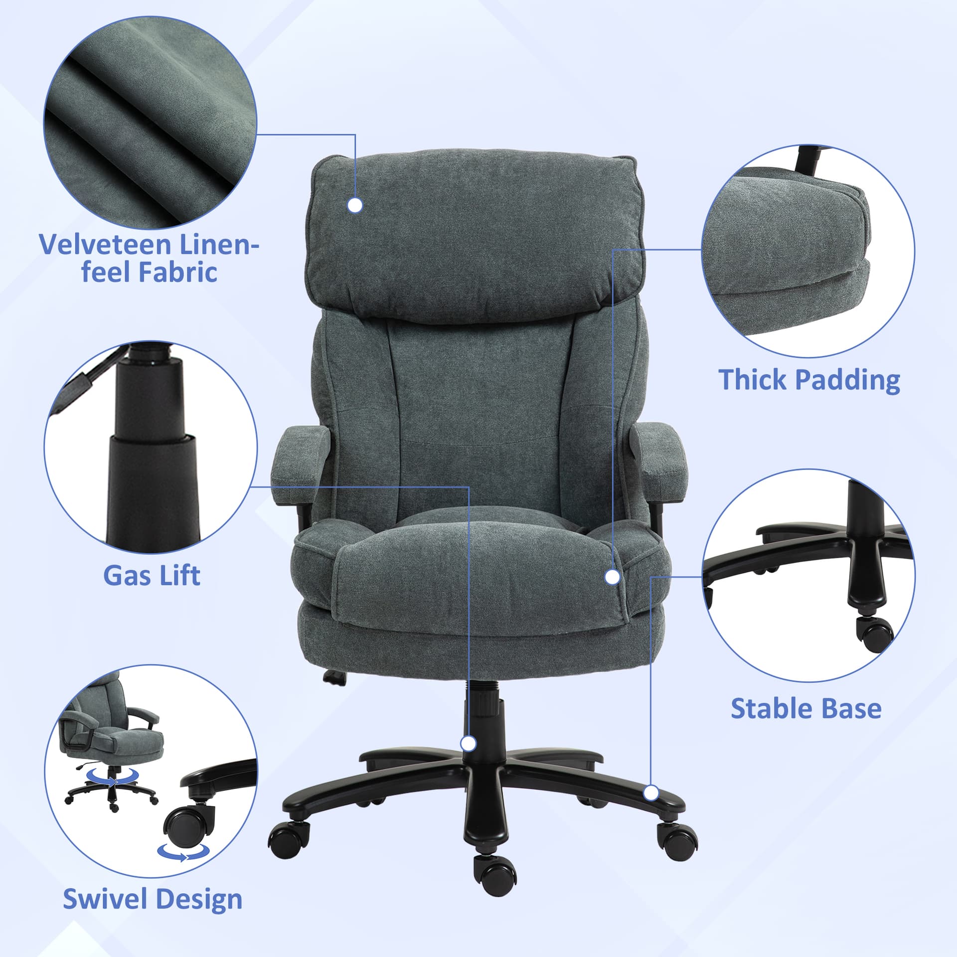 Big and Tall Executive Office Chair, Up to 450 lbs. Heavy Duty Desk Chair, Computer Chair for Heavy People, Grey