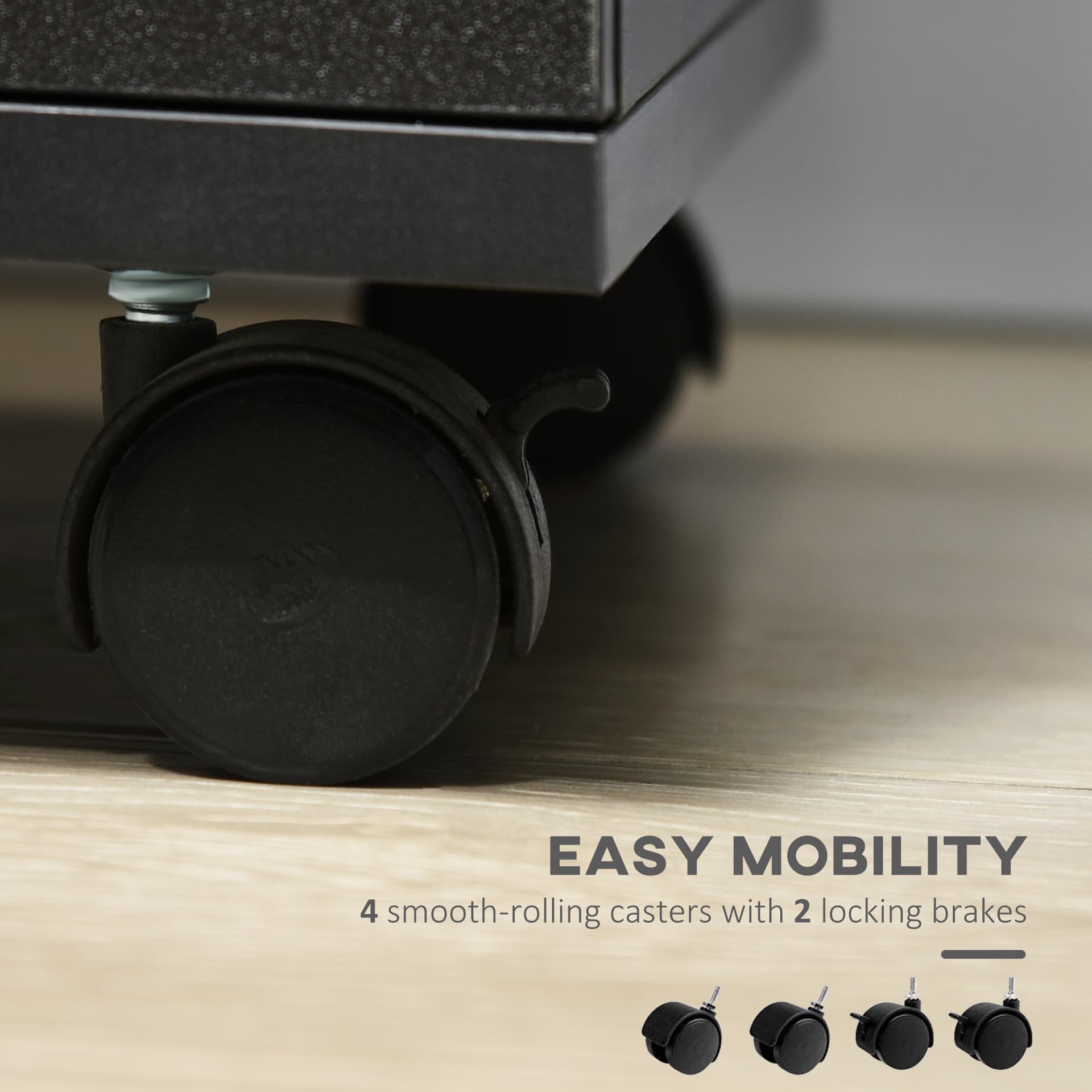 Mobile Filing Cabinet with Wheels, 3 Drawer File Cabinet with Lock and Keys for Home Office, Black