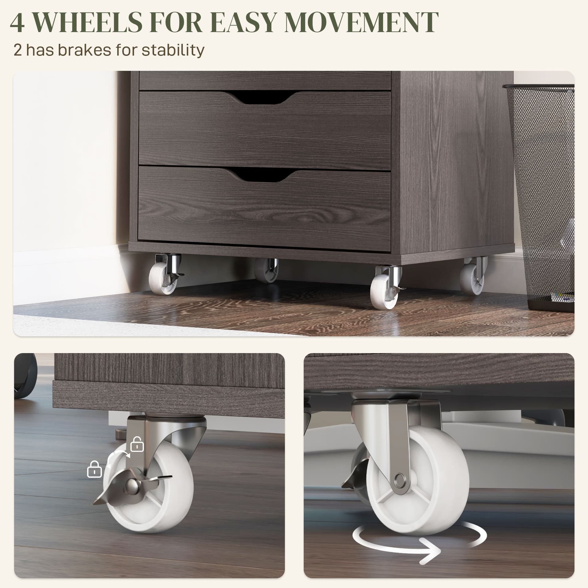 7-drawer Vertical File Cabinet for Home Office, Storage Cabinet with Wheels, 18.7"x15.6"x35.4", Grey Wood Grain