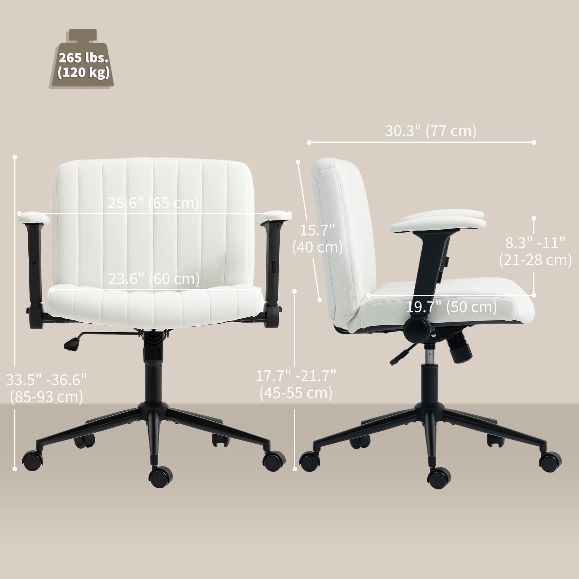 Criss Cross Chair with Flip-up Armrests, Wheels, Wide Office Chair with Adjustable Height, Tilting, Cream White