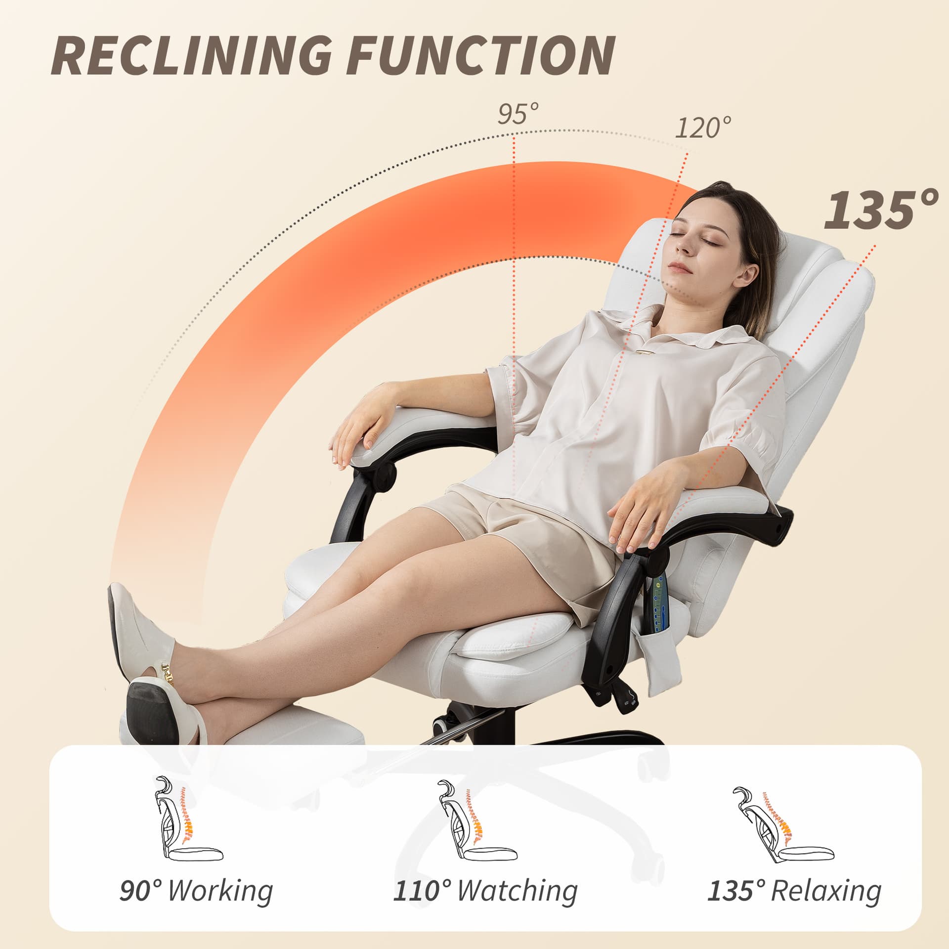 7-Point Vibrating Massage Chair, Reclining Office Chair with Footrest, Reclining Back, Adjustable Height, White