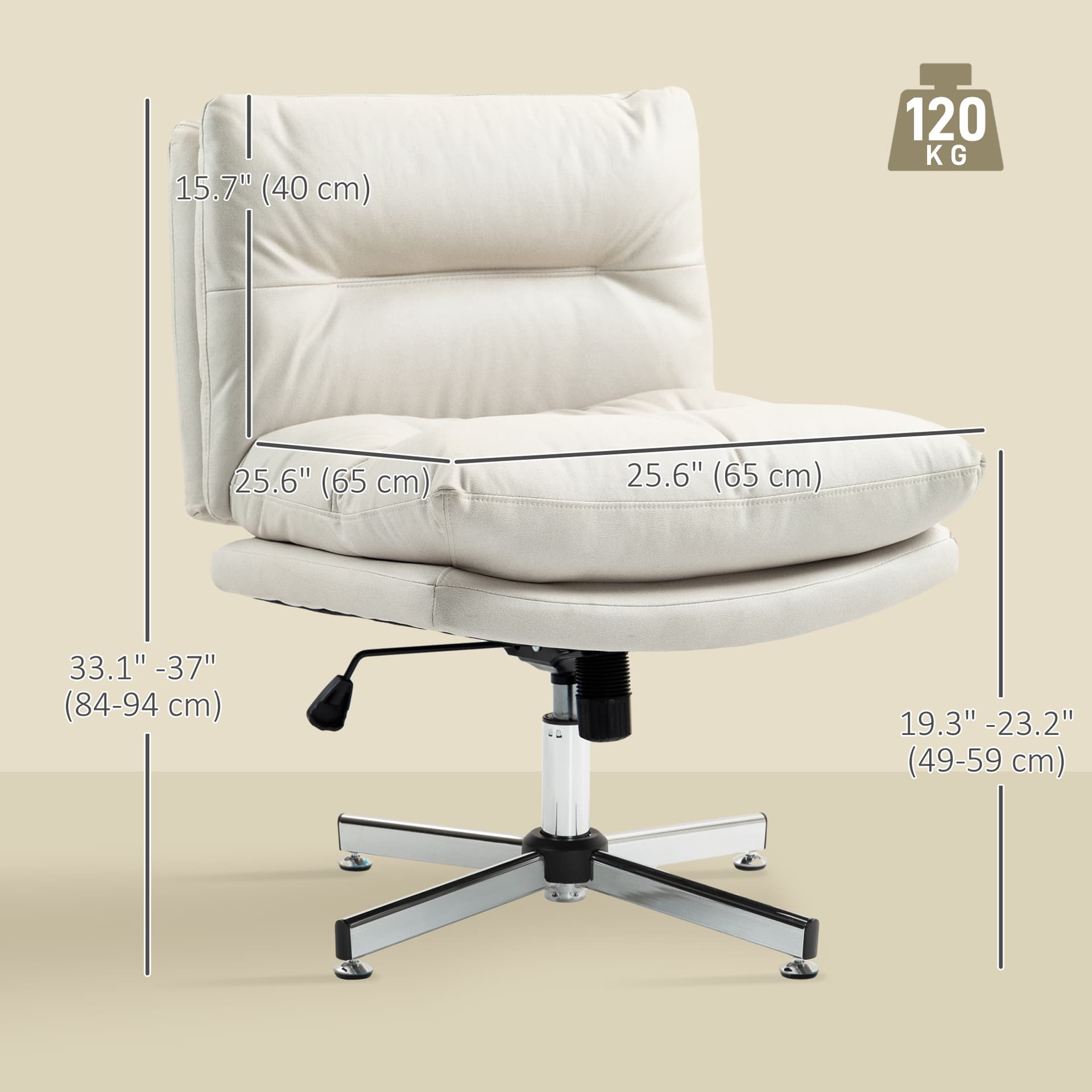 Armless Office Chair, Criss Cross Chair with Adjustable Height & Tilt Function for Home Office, Study, Light Grey