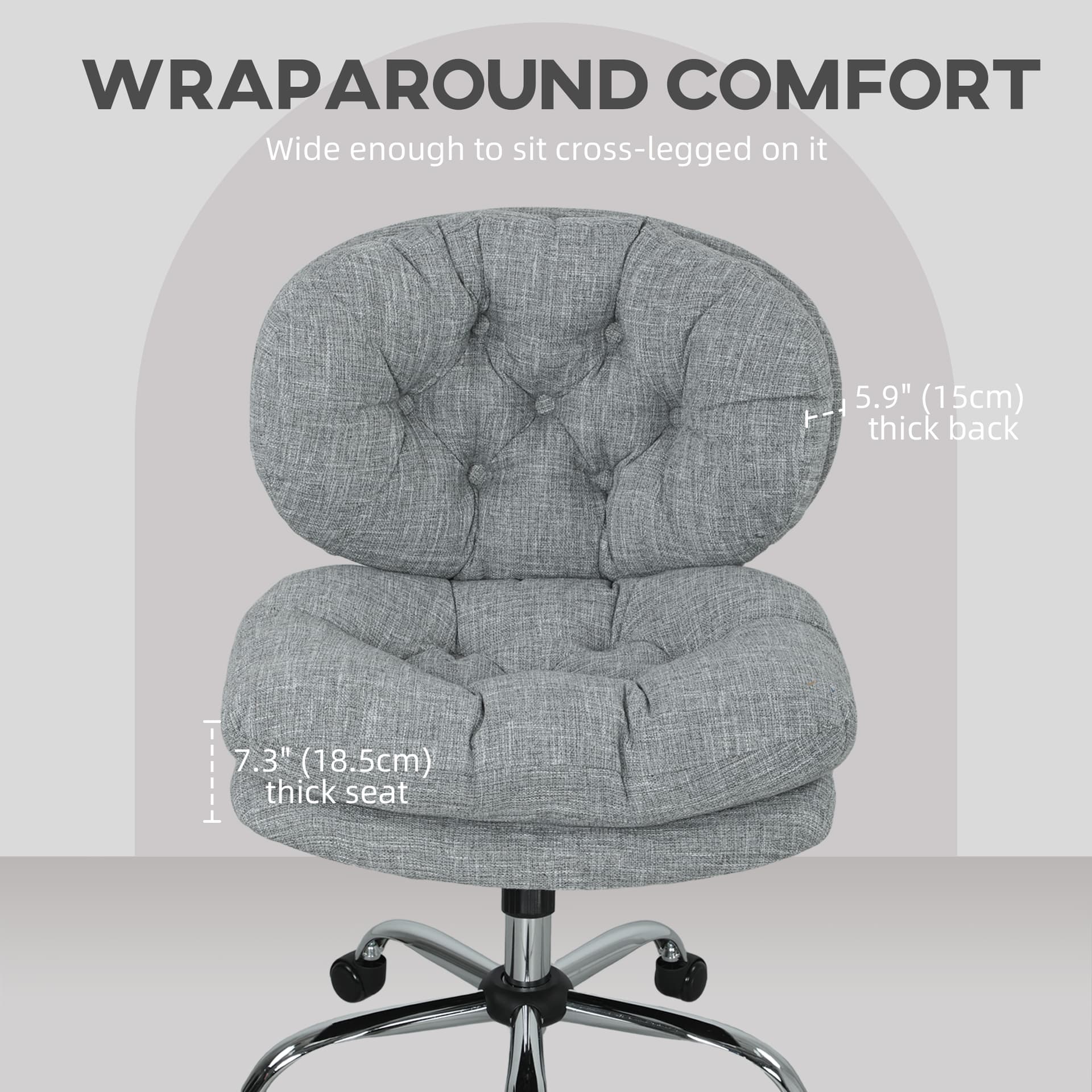 Computer Desk Chair, Armless Office Chair with Wide Padded Seat and Adjustable Height, Tilt Function, Grey