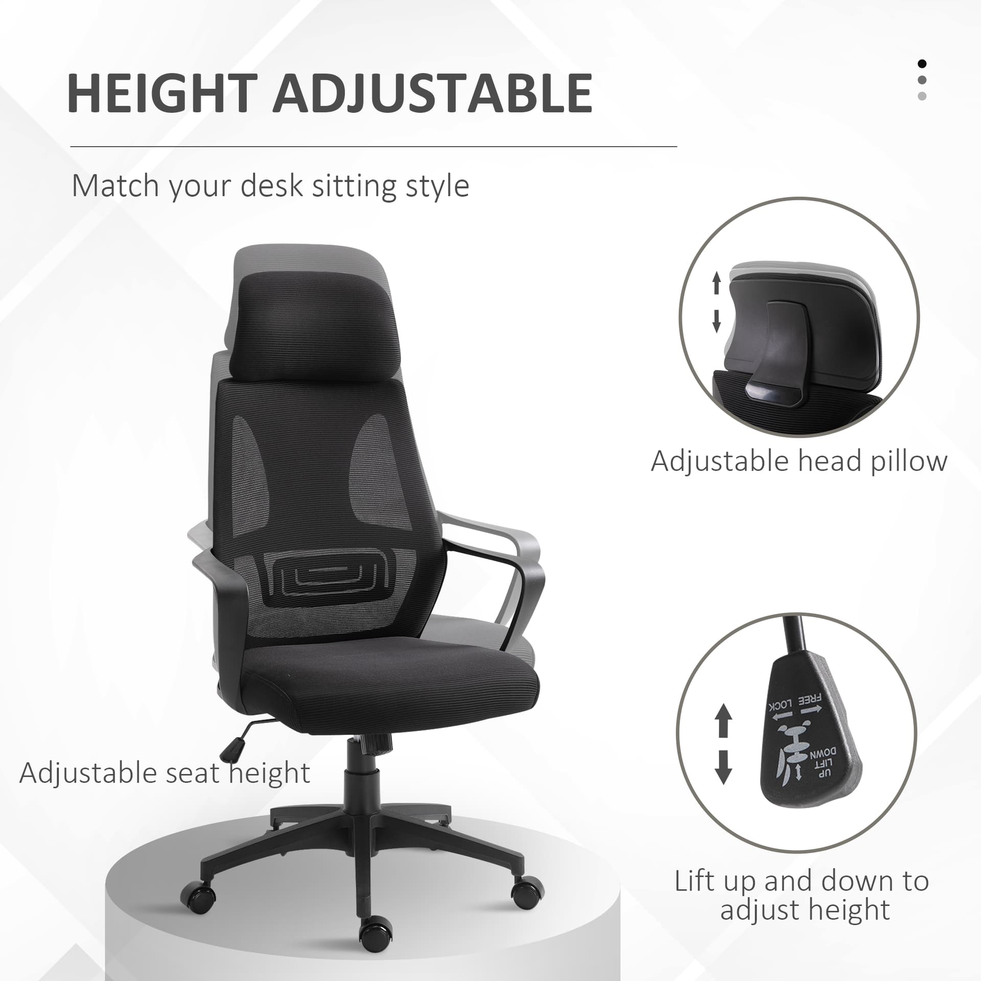 Ergonomic Office Chair with Up&Down Headrest with Adjustable Tilt Angle, Height Adjustable Swivel Seat, Lumbar Support, Black