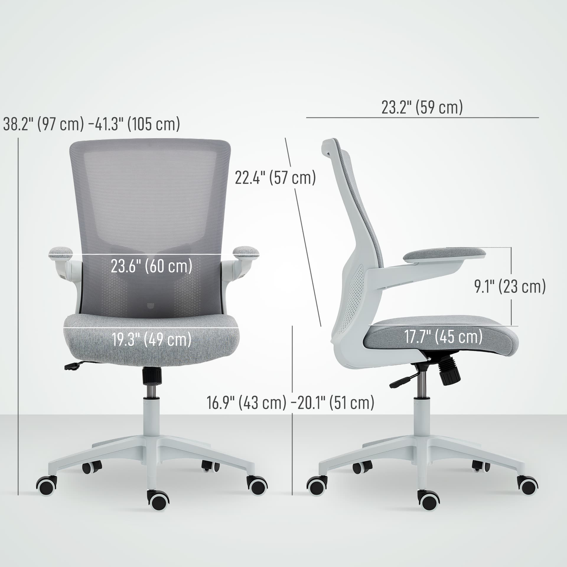 Ergonomic Office Chair, Swivel Desk Chair with Adjustable Lumbar Support and Height, Flip-up Armrests, Wheels, Grey