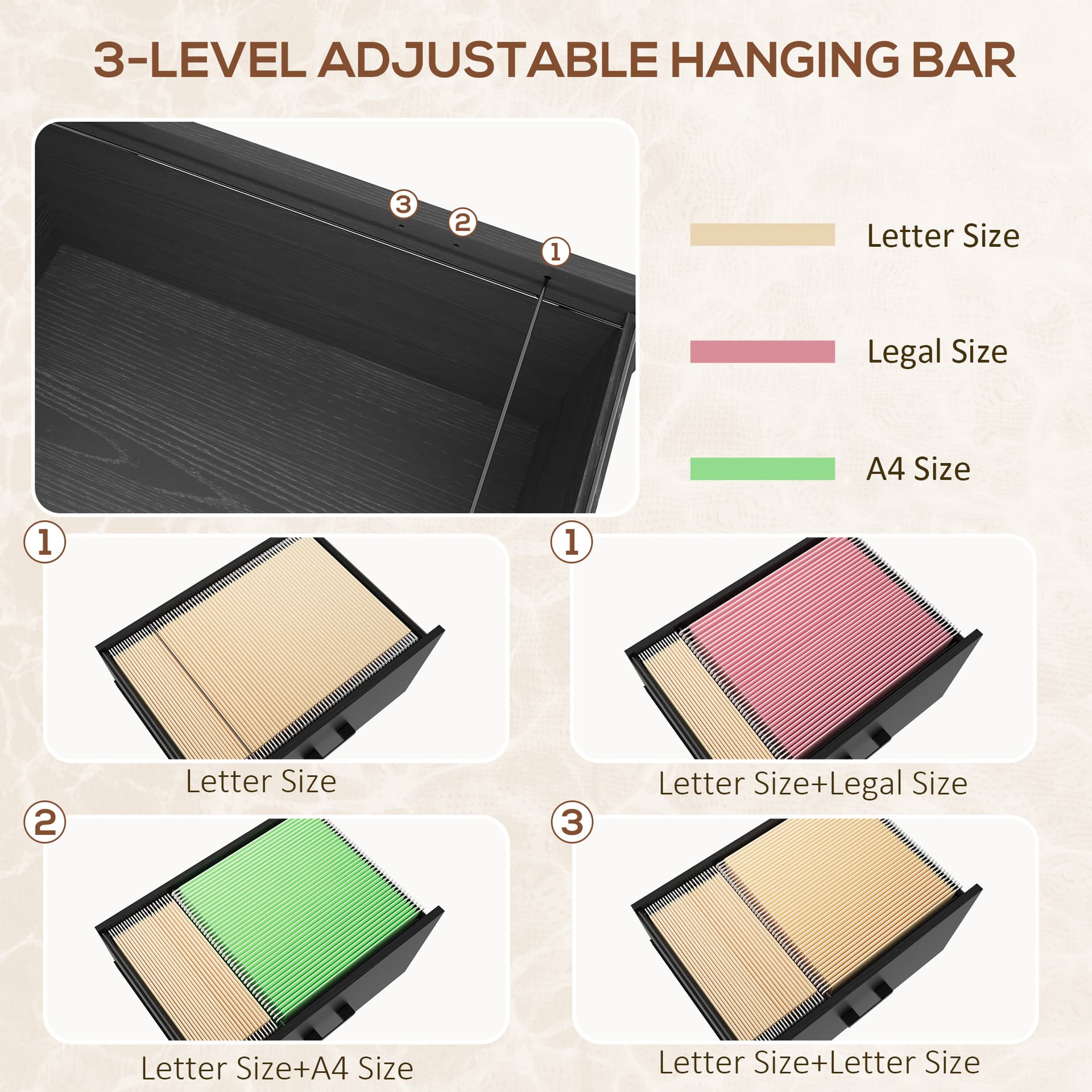 Lockable Filing Cabinet, 2 Drawer File Cabinet with Adjustable Hanging Bar for Letter, A4 and Legal Size, Black