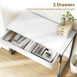 High Gloss Home Office Desk, 39" x 20" Computer Desk with 2 Drawers for Small Spaces, White and Grey