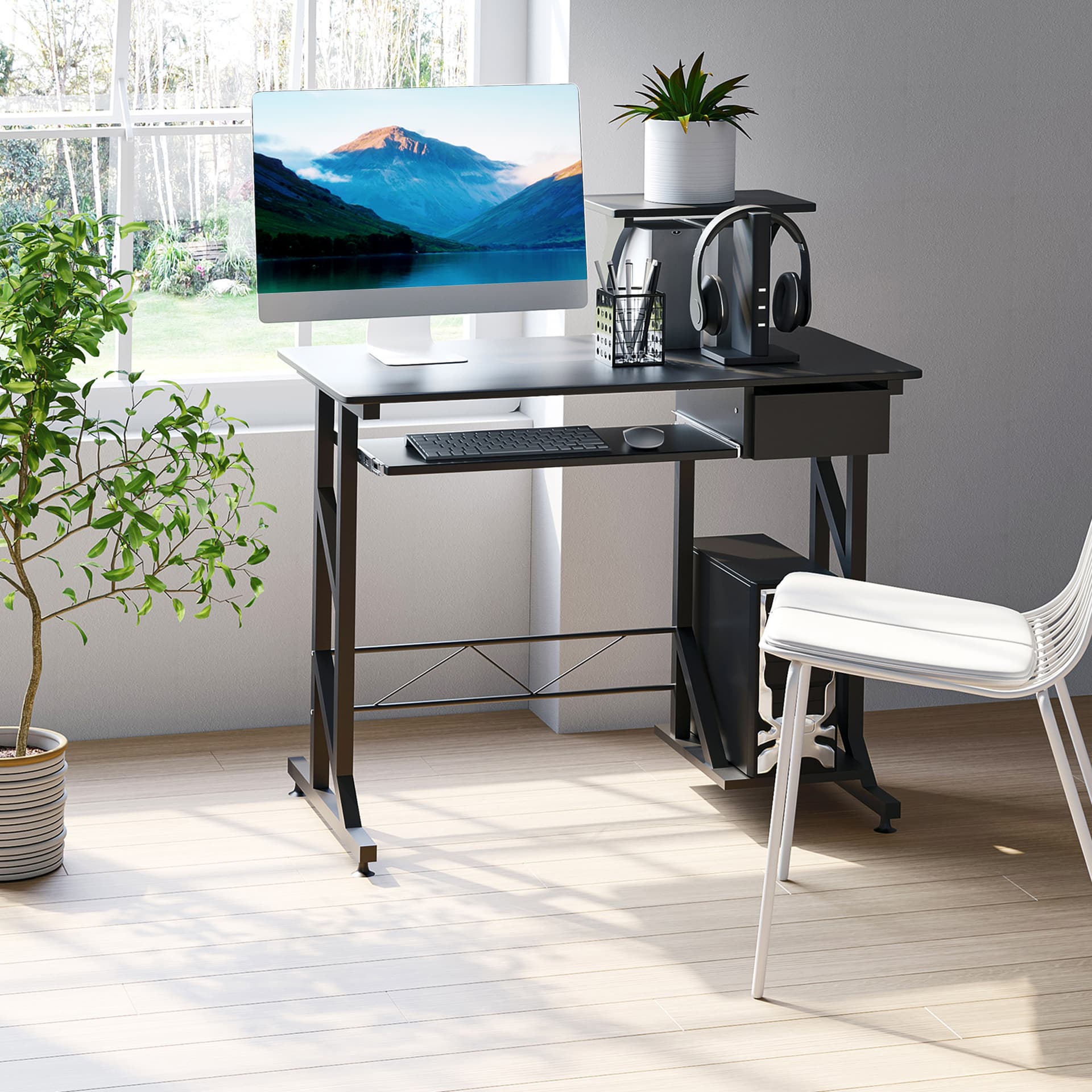 Computer Desk with Keyboard Tray, Writing Desk with Drawer, Workstation for Home Office, Black (35.4"Lx19.7"Wx39.4"H)