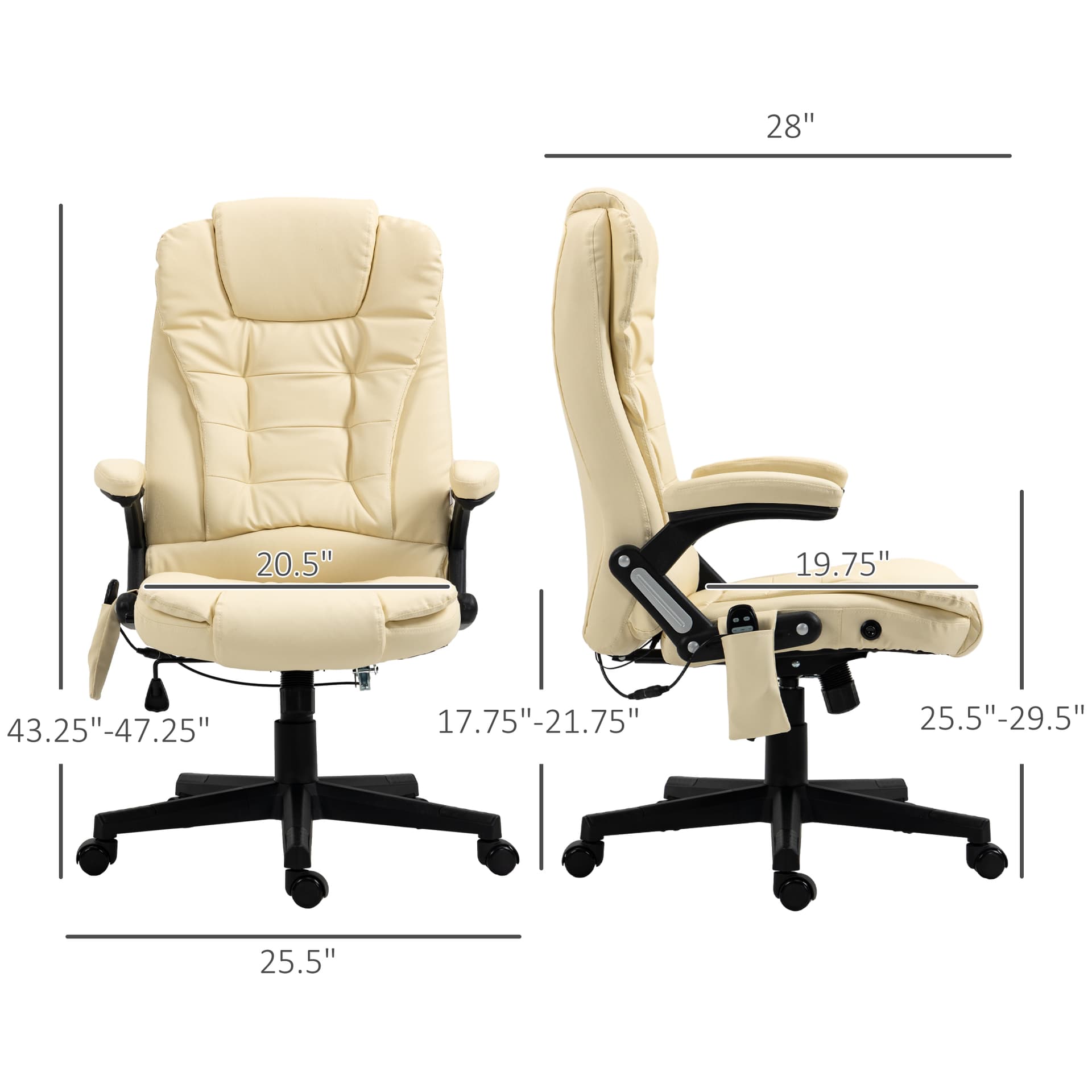 Office Chair Adjustable Heated Ergonomic Massage Swivel Vibrating High Back Leather Executive Chair Office Furniture (Beige)