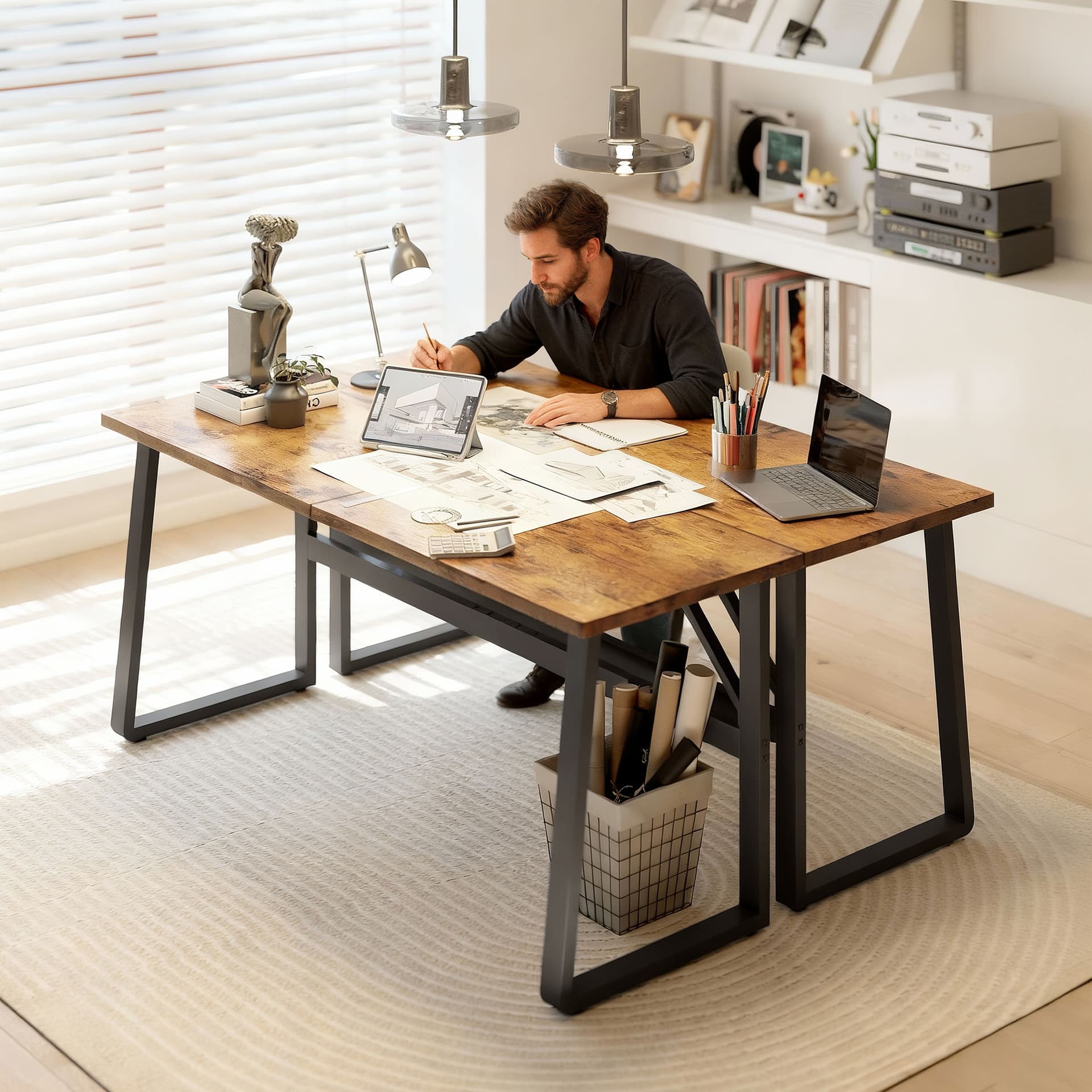 71 Inch Computer Desk, Home Office Desk, Simple Study Writing Table with Adjustable Feet, Modern Style, Brown