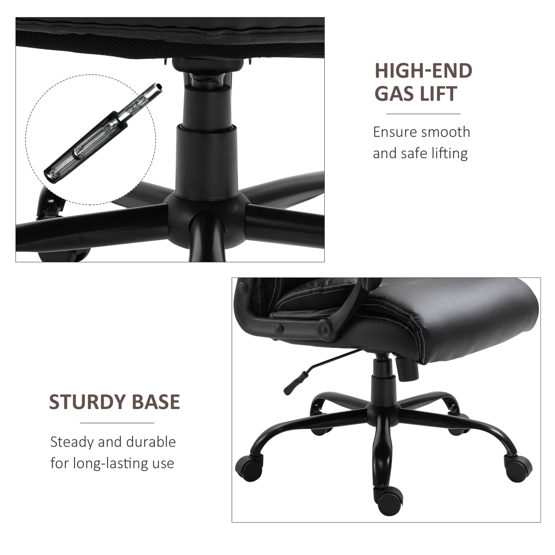 Ergonomic Heavy-Duty Office Chair with Adjustable Height, PU Leather, Rocker, 360° Swivel, 400lbs Capacity, Black