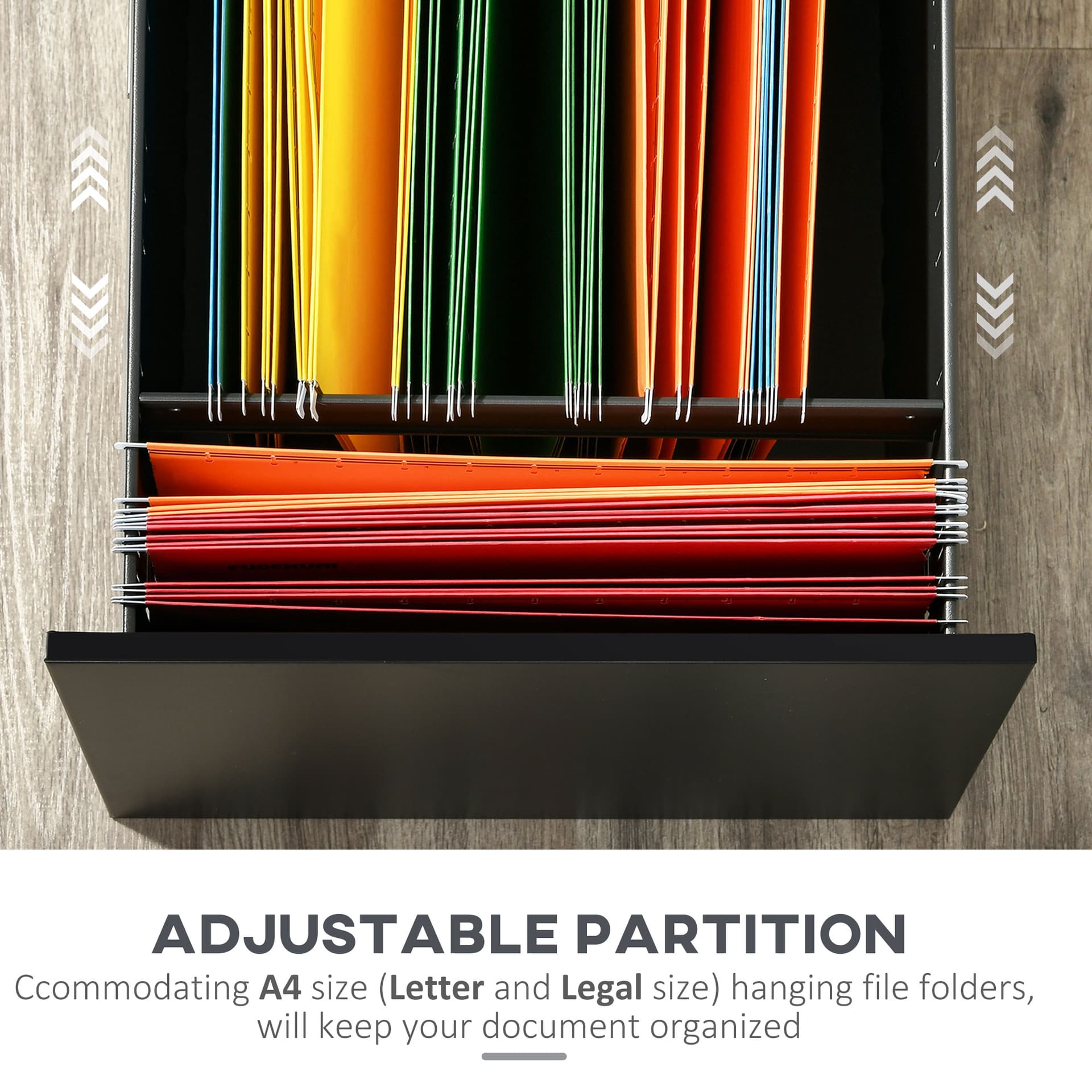 Lockable File Cabinet, Steel Filing Cabinet on Wheels for Legal, A4, Letter Size, with Pencil Tray for Home Office