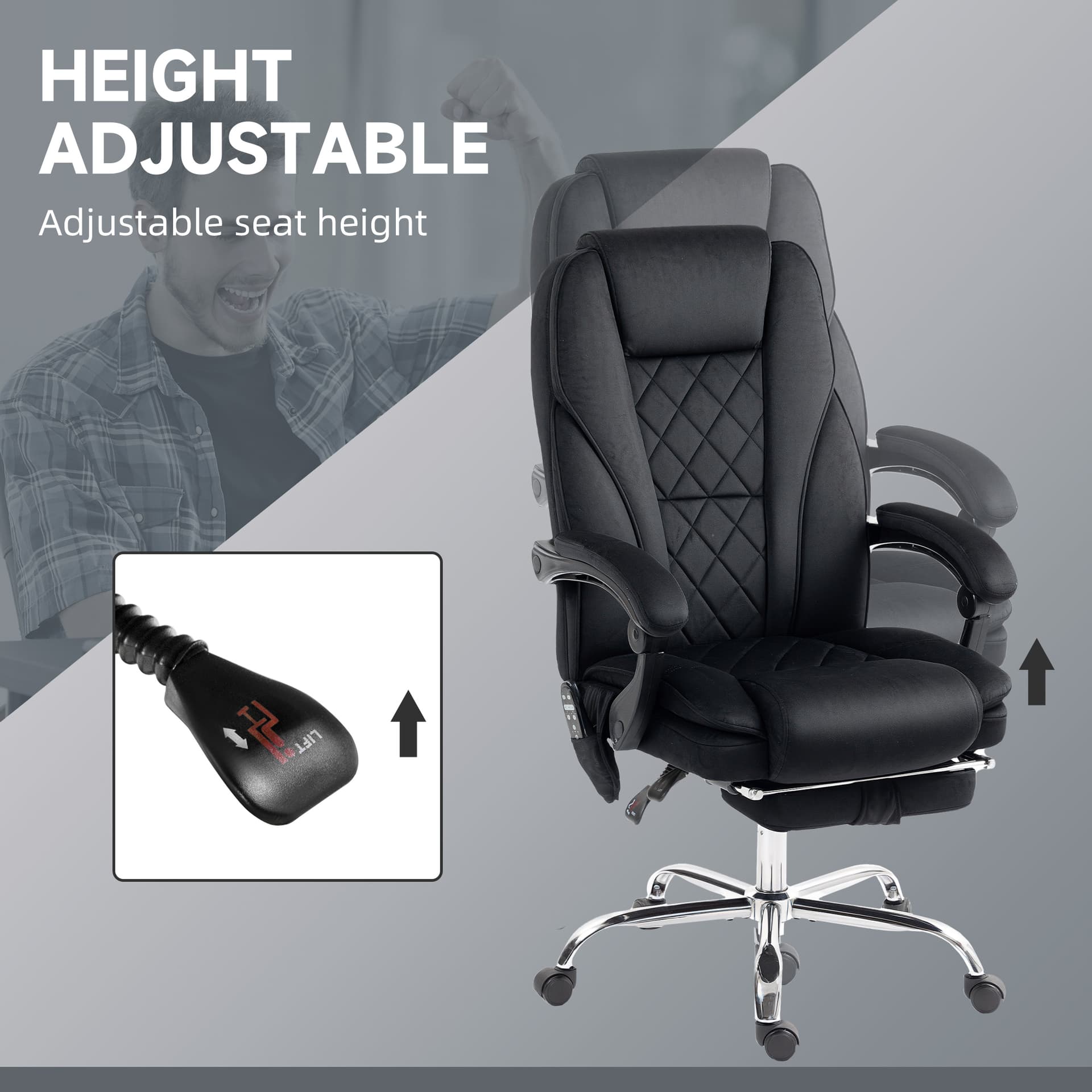 Massage Office Chair, Reclining Computer Chair with Adjustable Height and Footrest, Black