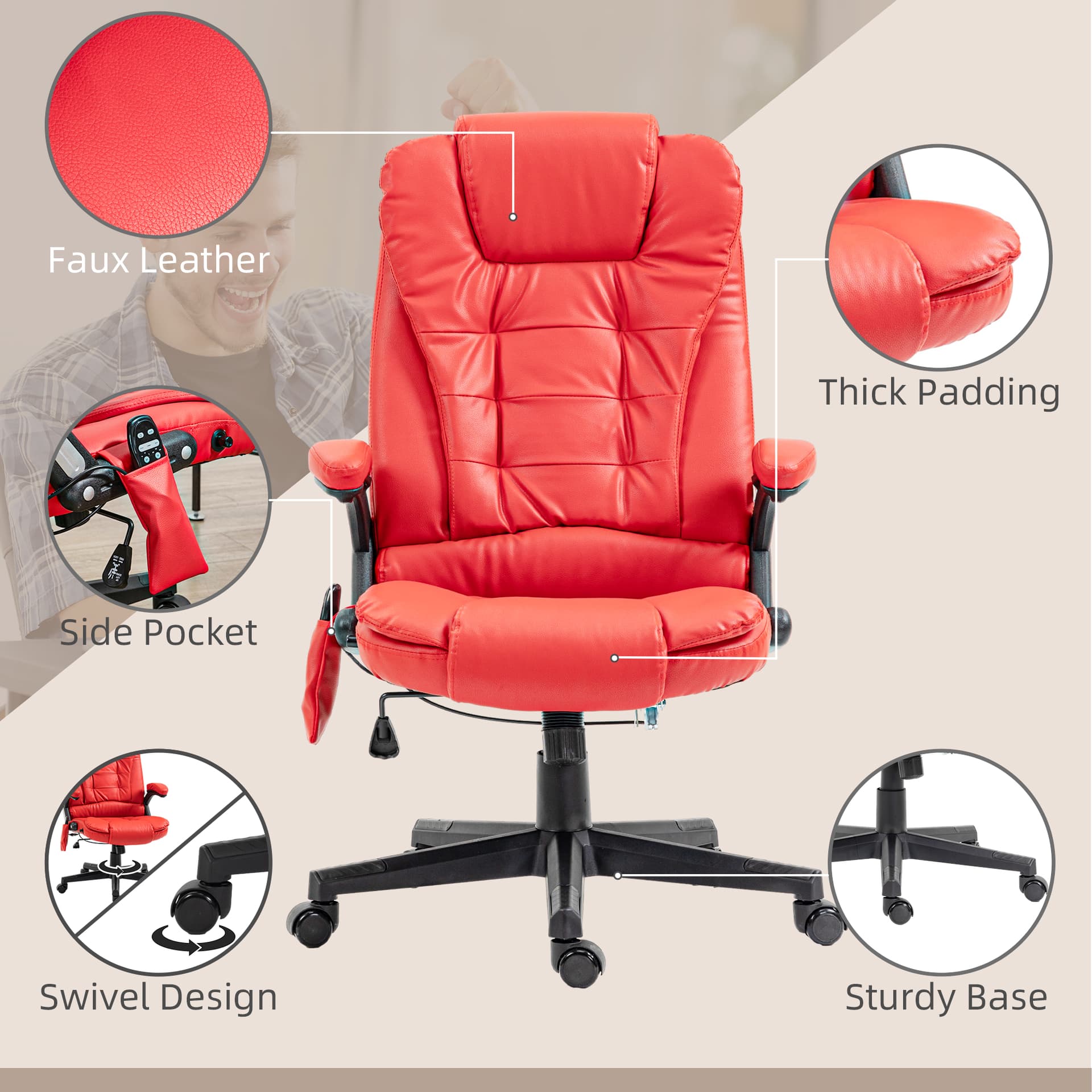 Adjustable Heated Ergonomic Massage Office Chair Swivel Vibrating High Back Faux Leather Executive Chair