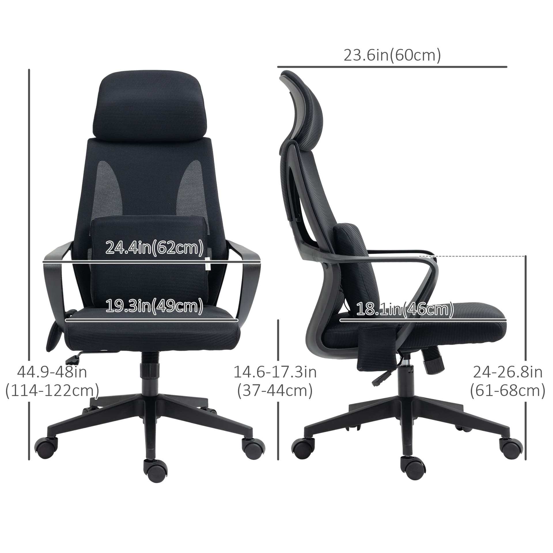High Back Office Chair, Ergonomic Mesh Computer Chair Executive Task Chair with Massage Lumbar Support & Headrest Rocking, Black