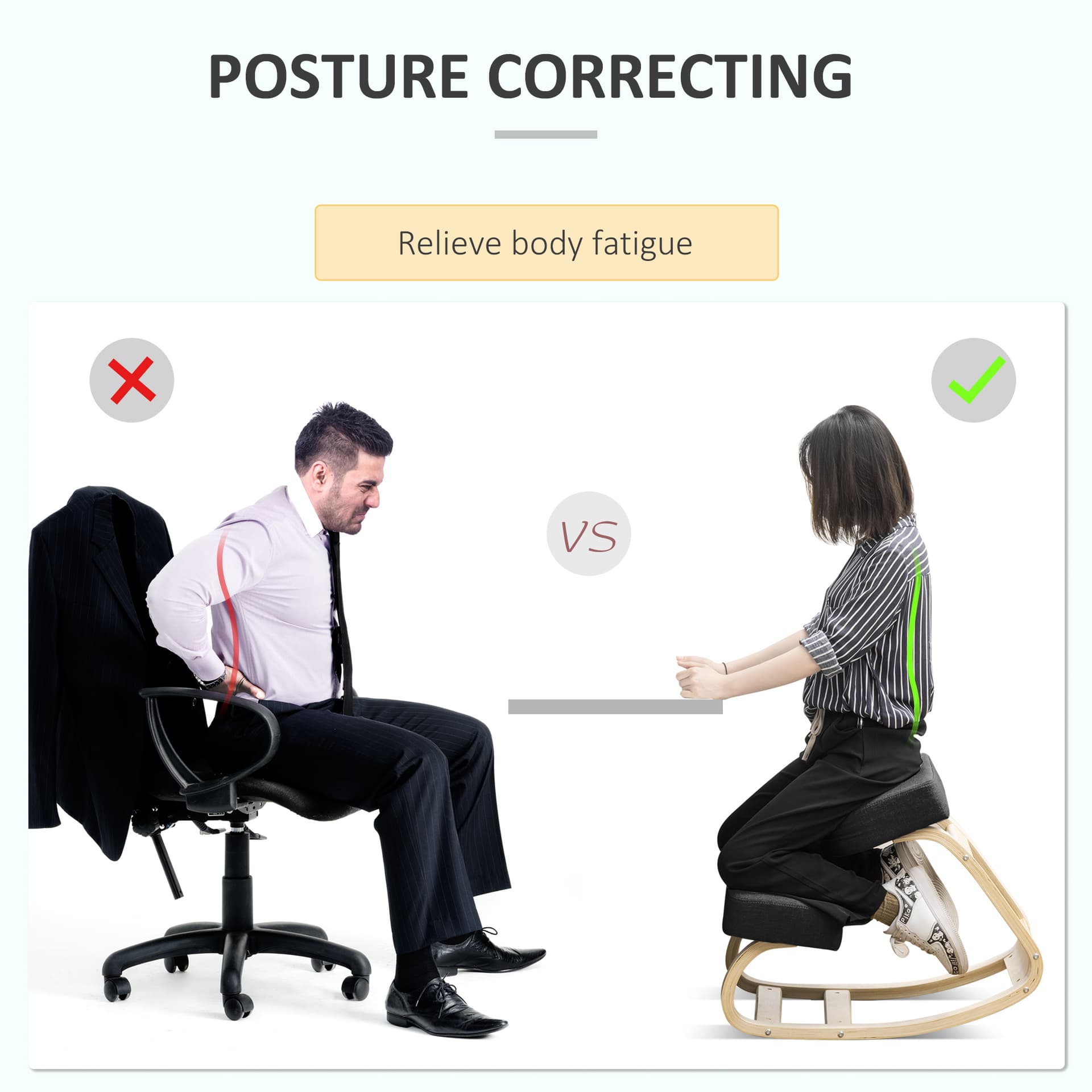 Ergonomic Kneeling Chair, Wood Kneel Stool with Thick Pads, Desk Knee Chair, Improve Posture, Black