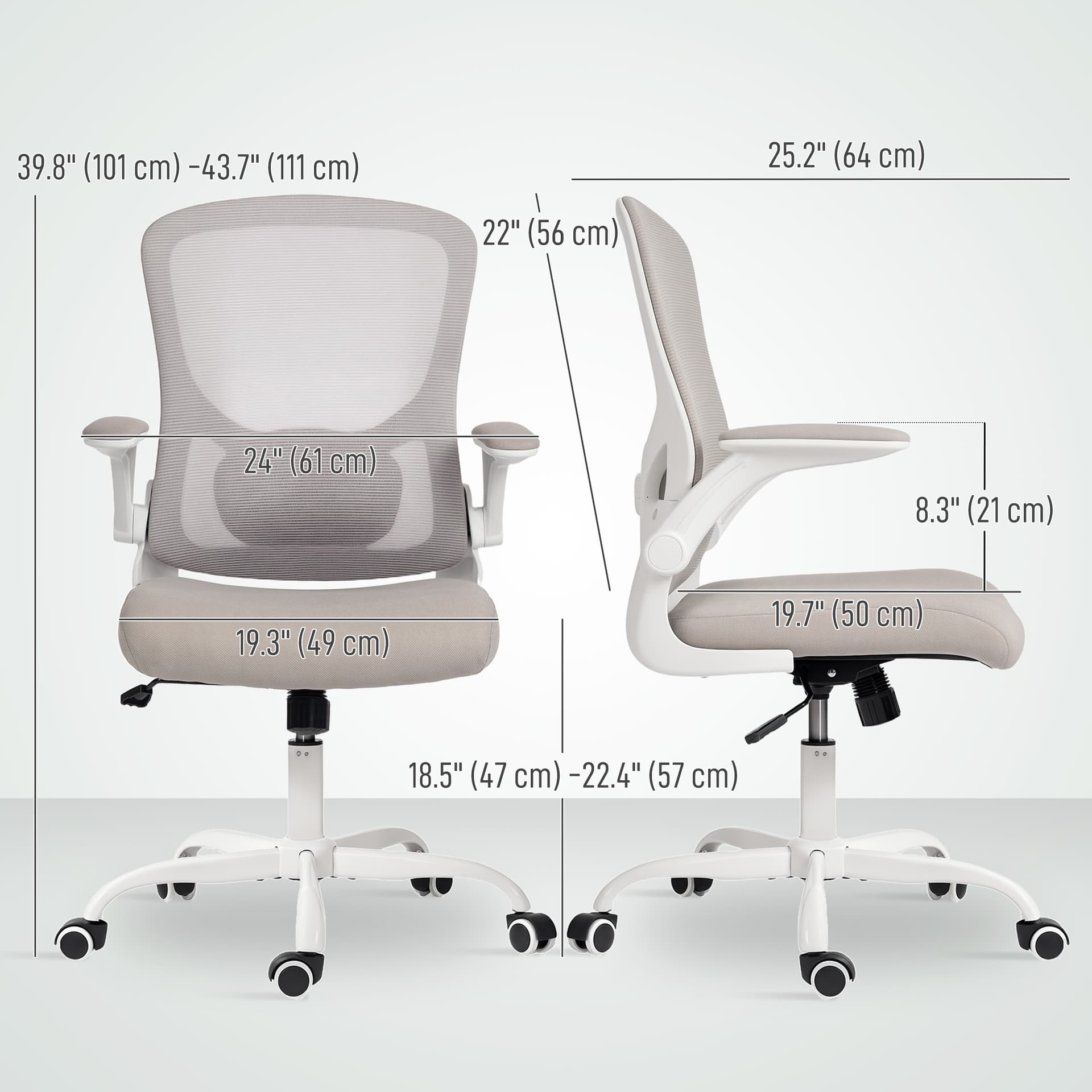 Ergonomic Mesh Office Chair with 4D Lumbar Support, Swivel Desk Chair with Flip-up Armrests, Tilt Function, Grey