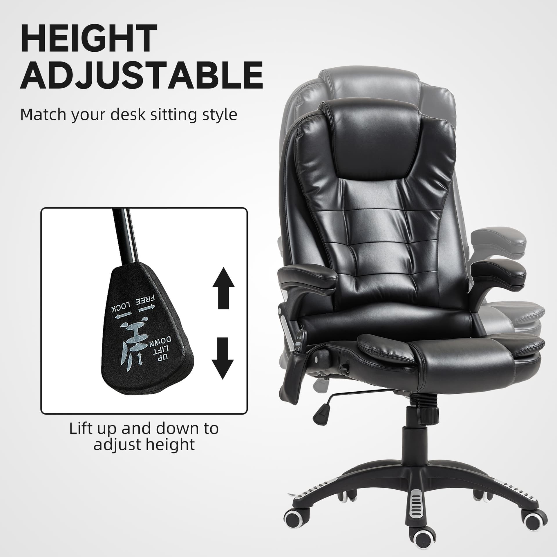 Reclining Massage Office Chair, Executive Office Chair with High Back, Swivel Wheels, Black