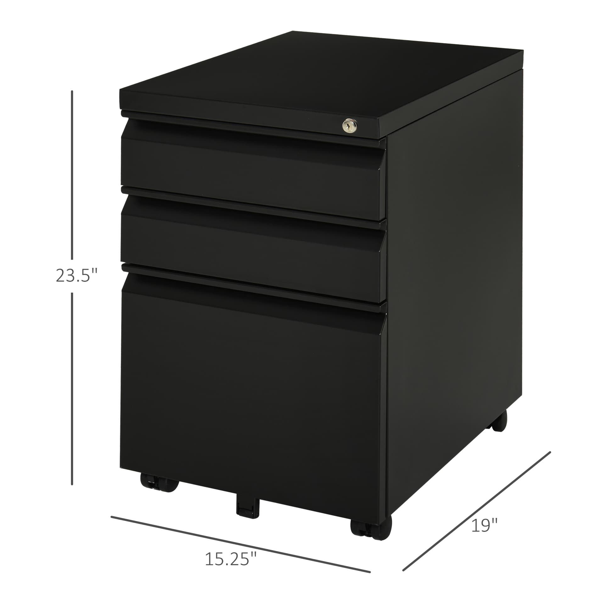 3 Drawer Filing Cabinet, Lockable Office Storage Cabinet on Wheels for Legal, Letter, A4 Files, Black