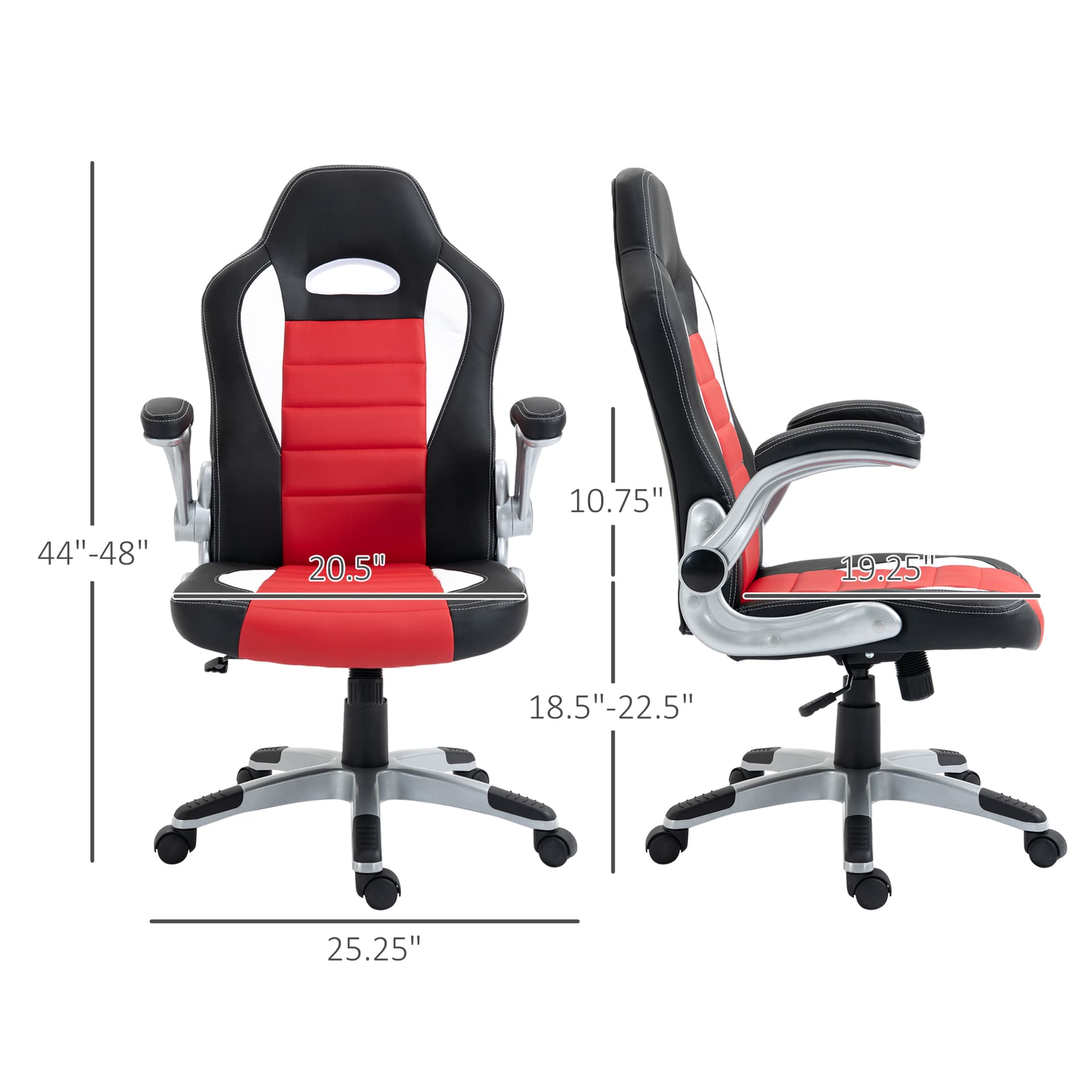Racing Gaming Chair PU Leather Office Chair Executive Computer Desk Chair with Adjustable Height, Flip Up Armrest, Swivel Wheels, Red