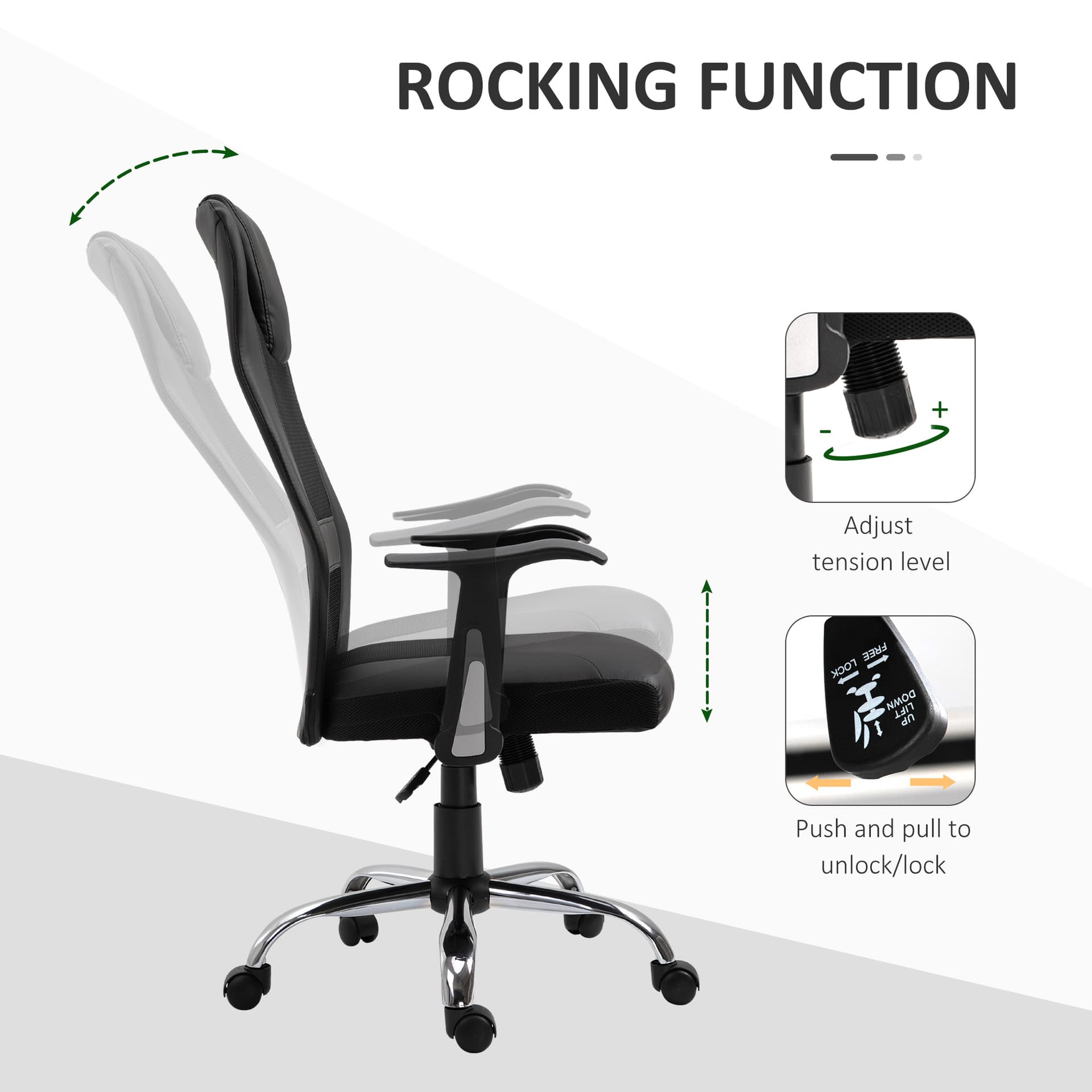 Ergonomic Office Chair with Thick Padded Headrest, Mesh Computer Desk Chair with Tilt Function, Armrest, Black
