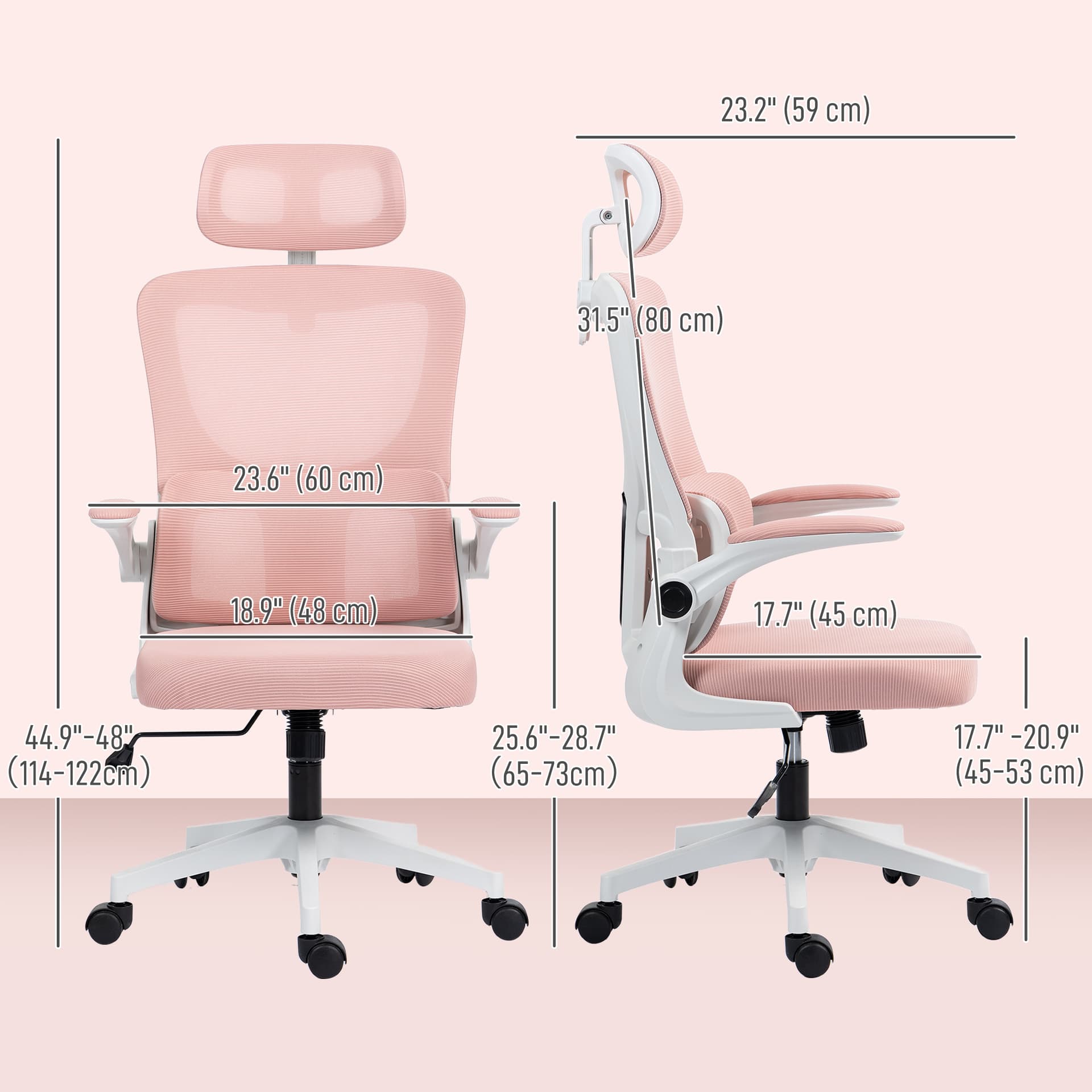 High Back Office Chair, Mesh Computer Desk Chair with Rotatable Headrest, Lumbar Back Support, Adjustable Height, Pink