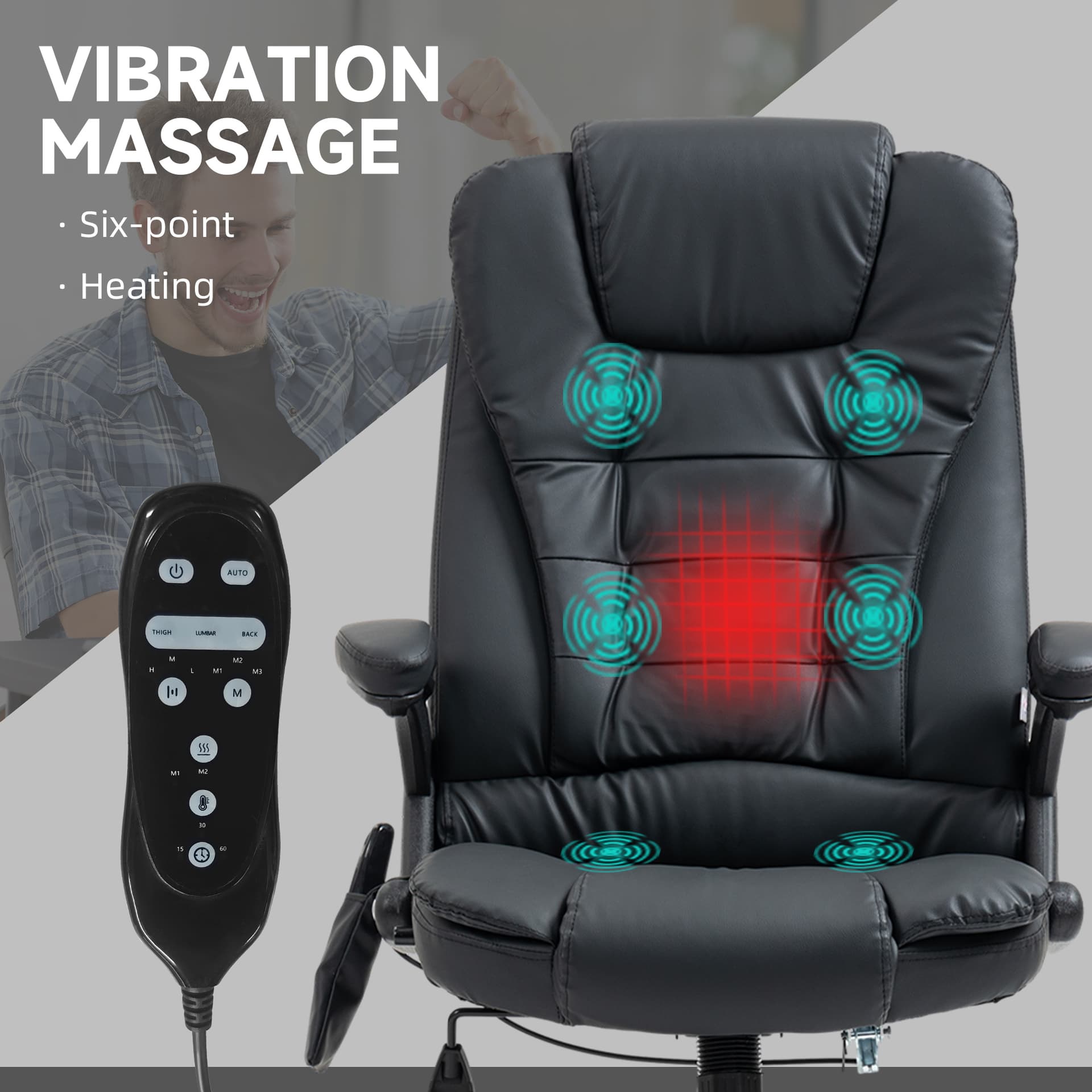Executive Massage Chairs Heated High Back Reclining Office Chair Swivel Leather Adjustable Vibrating Furniture Black