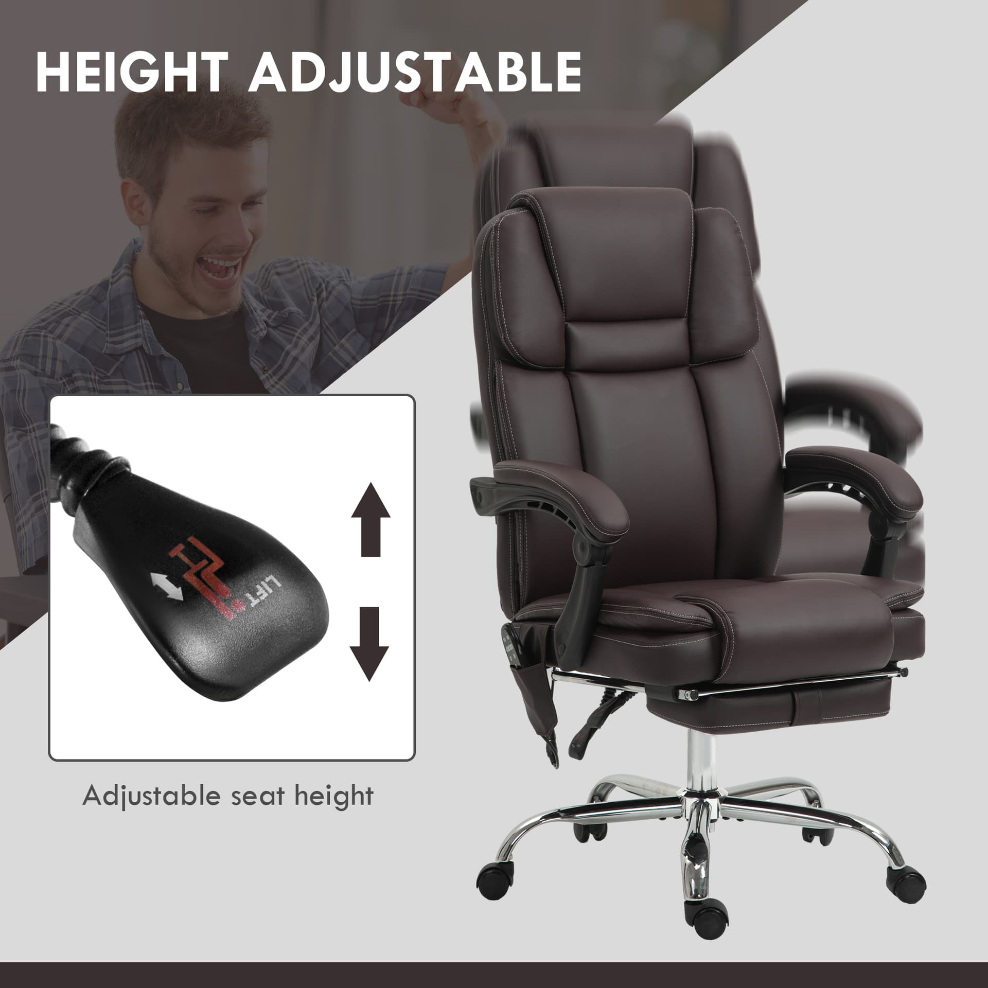 Massage Office Chair, Reclining Executive Office Chair with 6-Point Vibration, Footrest and High Back, Dark Brown