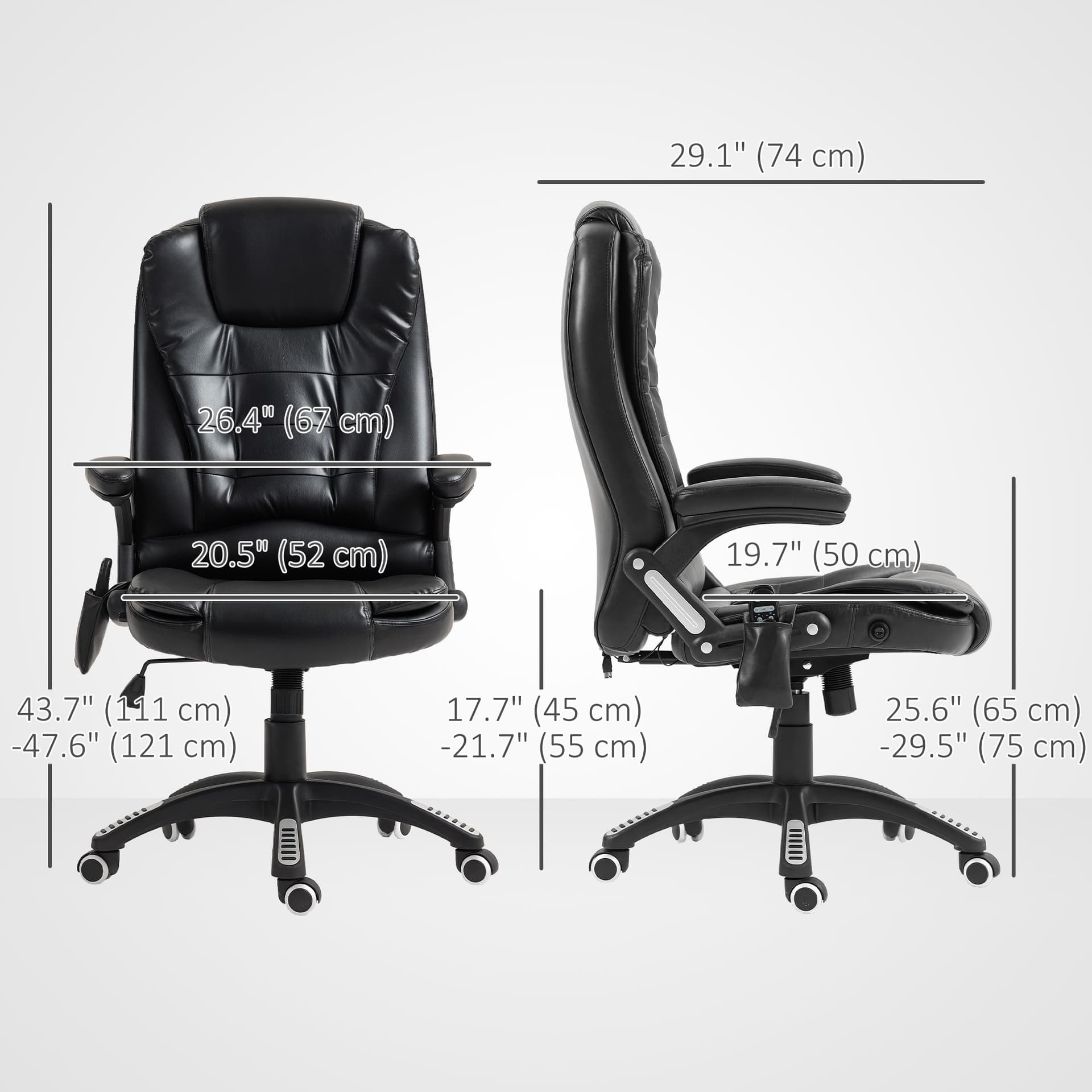 Reclining Massage Office Chair, Executive Office Chair with High Back, Swivel Wheels, Black