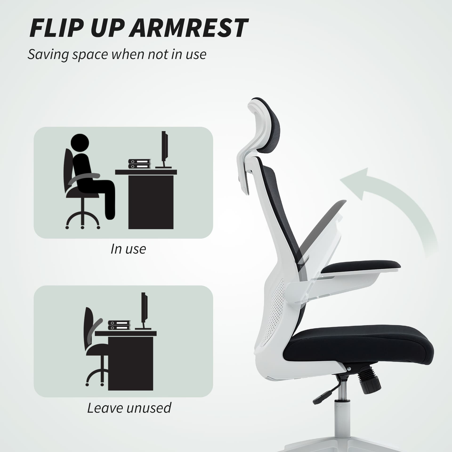 Ergonomic Office Chair, Swivel Desk Chair with Adjustable Lumbar Support, Headrest and Height, Flip-up Armrests, Black
