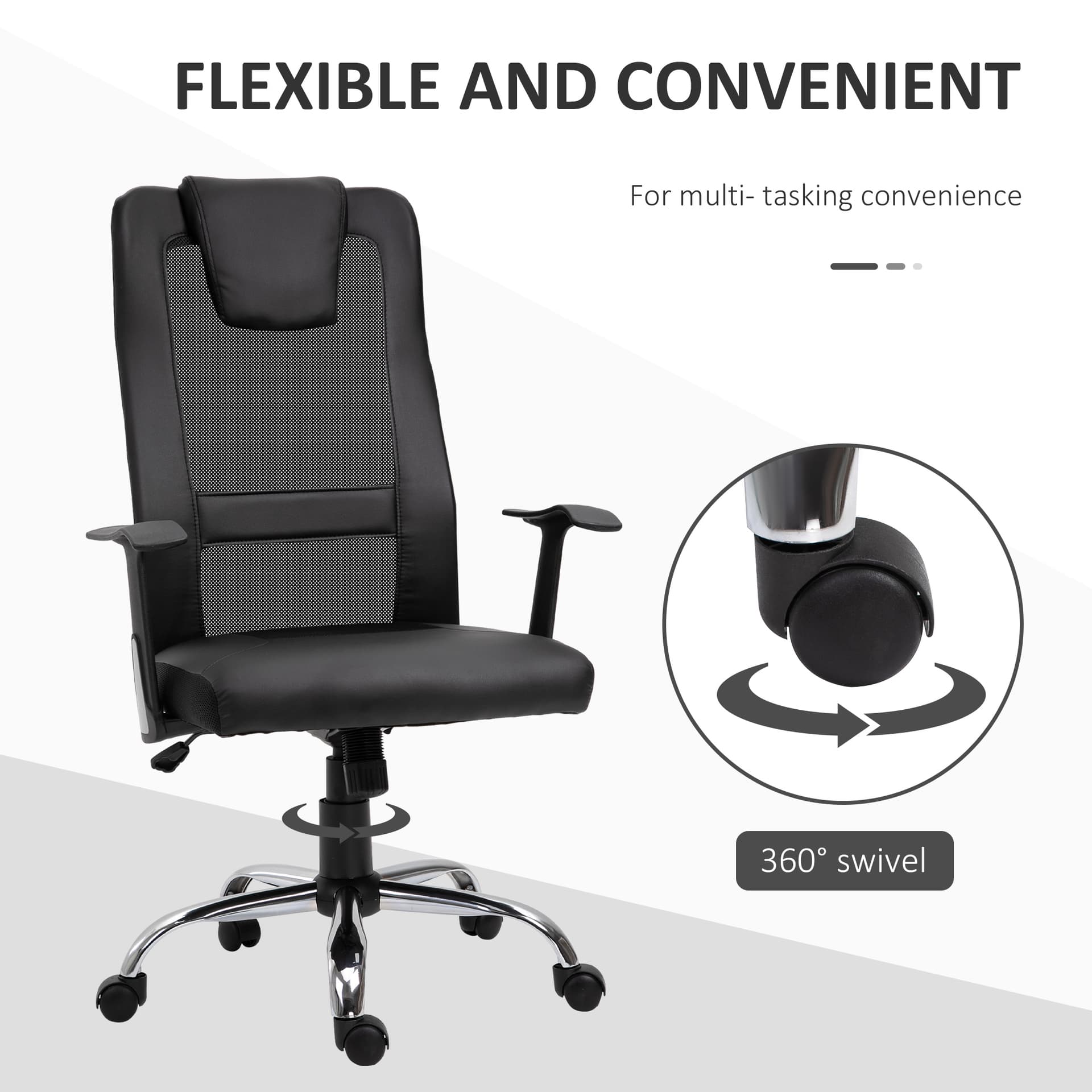 Ergonomic Office Chair with Thick Padded Headrest, Mesh Computer Desk Chair with Tilt Function, Armrest, Black