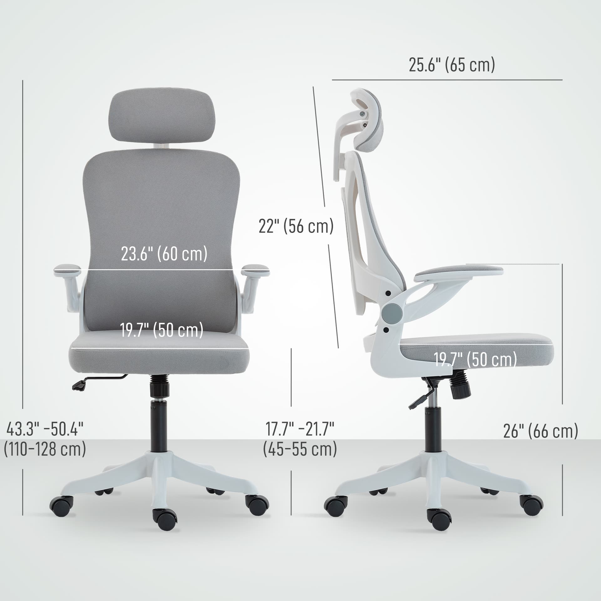 Ergonomic Office Chair, Swivel Desk Chair with Lumbar Support and Adjustable Height, Flip-up Armrests, Wheels, Black