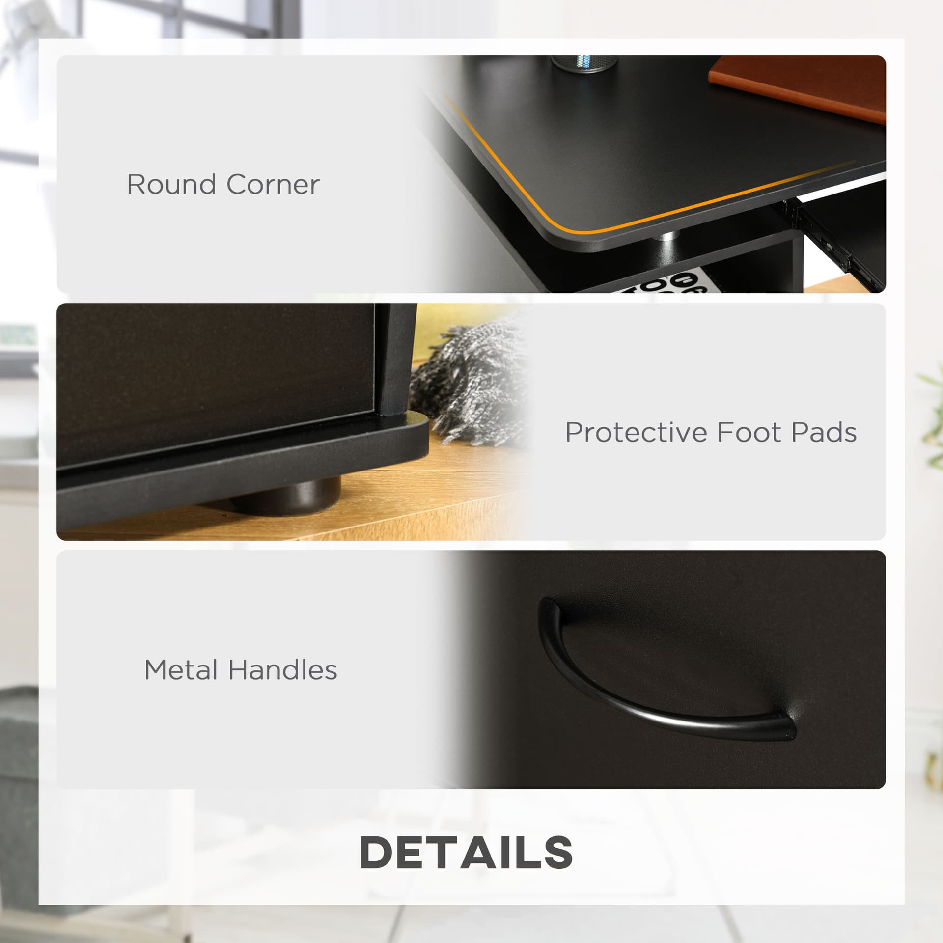 Computer Desk with Keyboard Tray, CPU Stand, Writing Desk with Drawers, Workstation for Home Office, Black