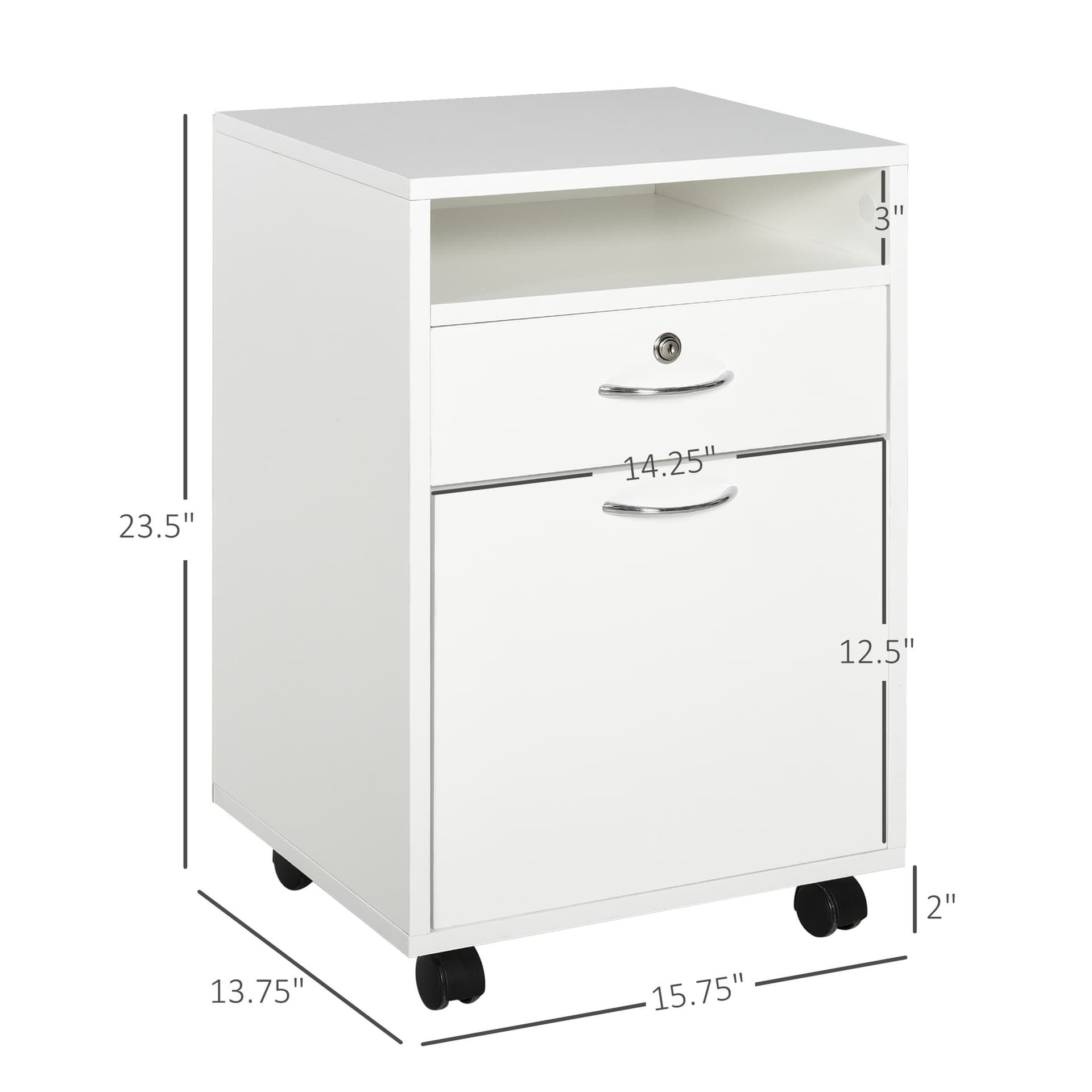 24" Vertical Filing Cabinet with Lockable Drawer, Mobile File Cabinet with 2 Keys, Wheels for Home Office, White