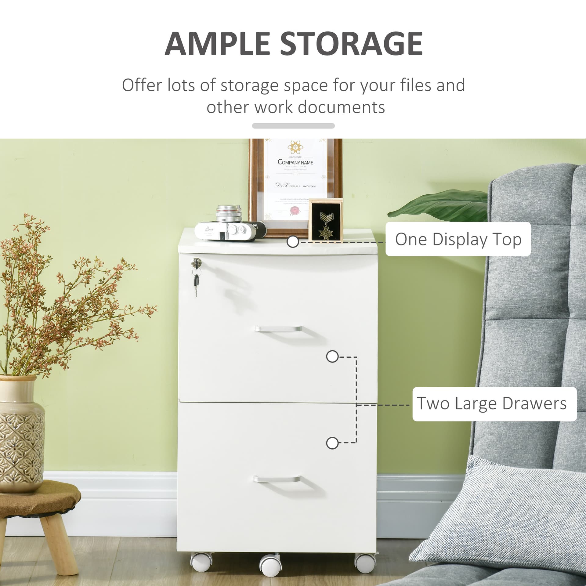 L-Shaped Computer Desk and File Cabinet Set for Bedroom, White