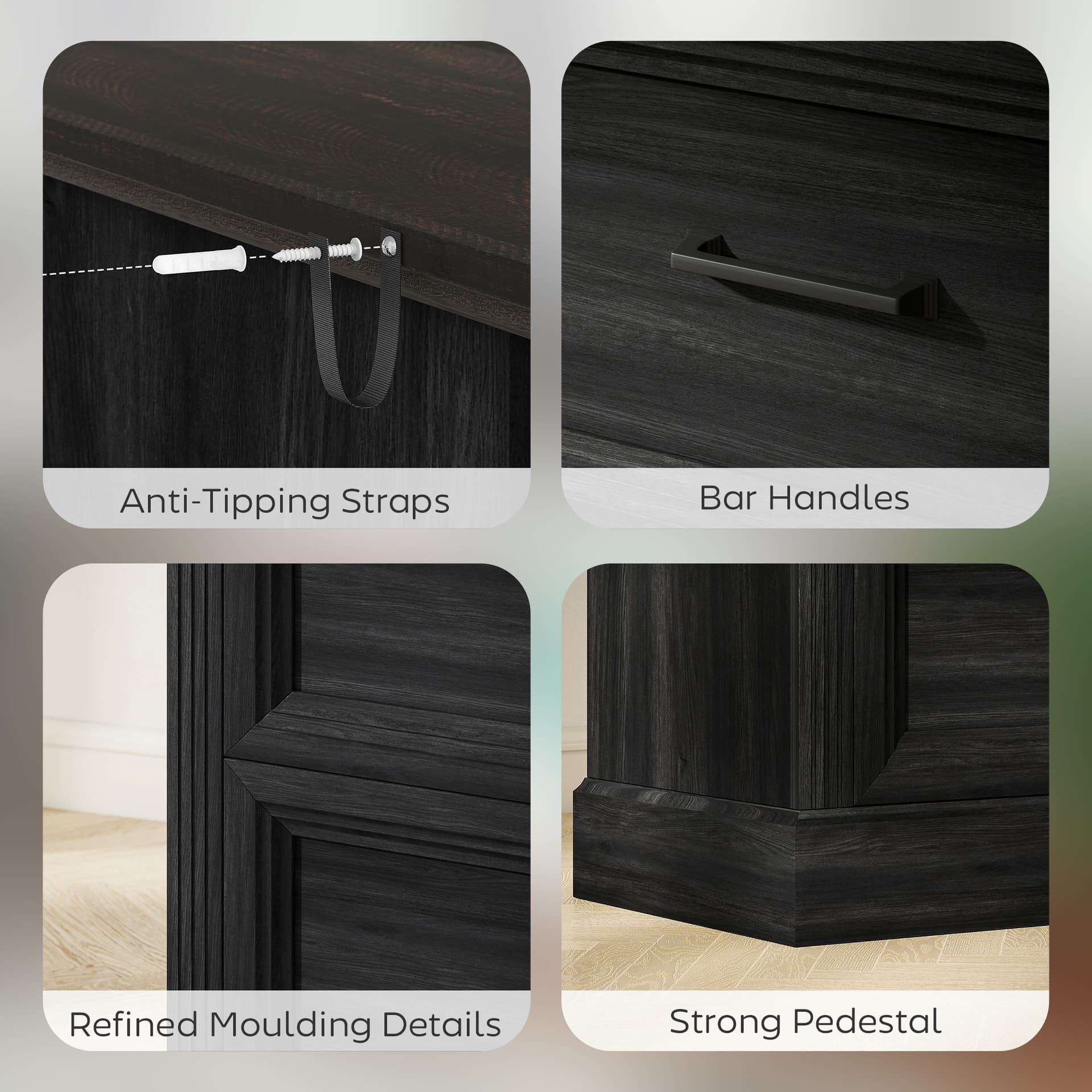 Lateral Filing Cabinet, Farmhouse File Cabinet with 2 Silent Drawers for Letter/A4/Legal Size Files, Black