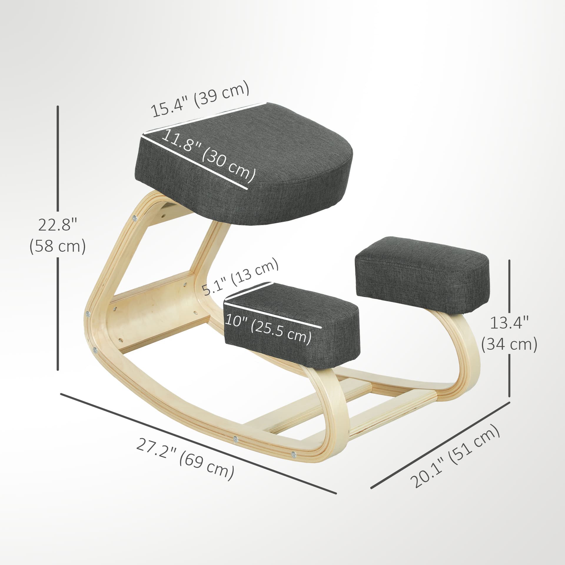 Ergonomic Kneeling Chair, Wood Kneel Stool with Thick Pads, Desk Knee Chair, Improve Posture, Dark Grey