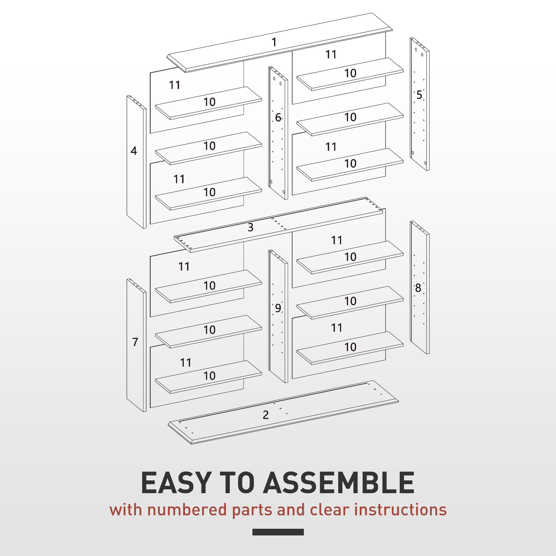 8-Tier DVD Shelf with 12 Adjustable Shelves, Double CD Shelf, Holds 720 CDs, 396 DVDs or 396 Blu-rays, Black