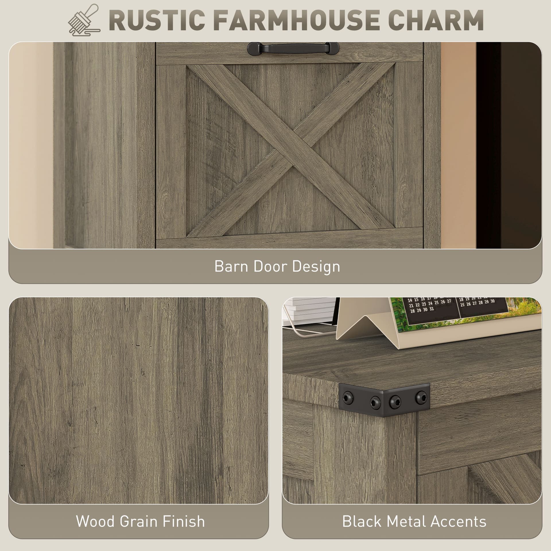 Vertical Filing Cabinet with 2 Drawers, Rustic Farmhouse Office Storage Cabinet for A4, Letter Size, Grey Wash