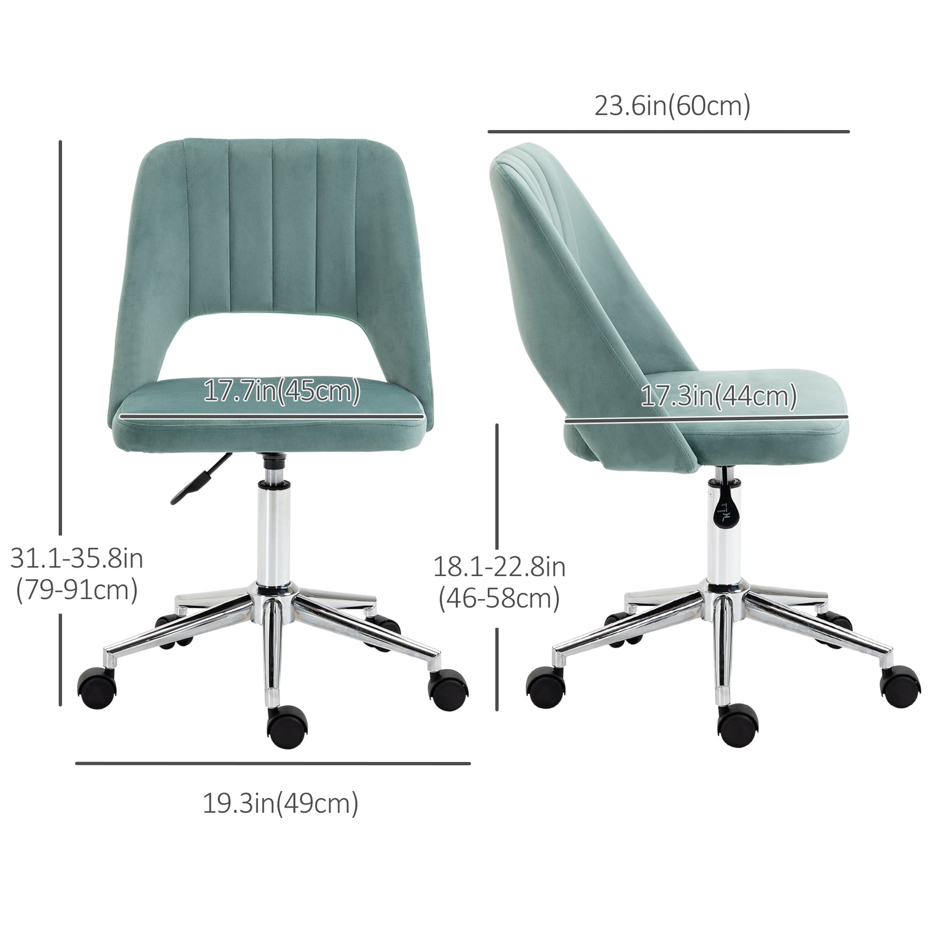 Mid Back Office Chair Velvet Fabric Swivel Scallop Shape Computer Desk Chair, Green