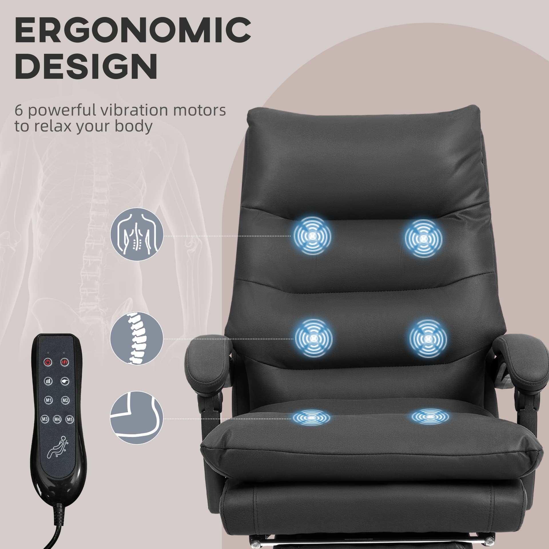 Executive Office Chair with 6-Point Massage, Microfibre Reclining Computer Chair with Footrest, Black