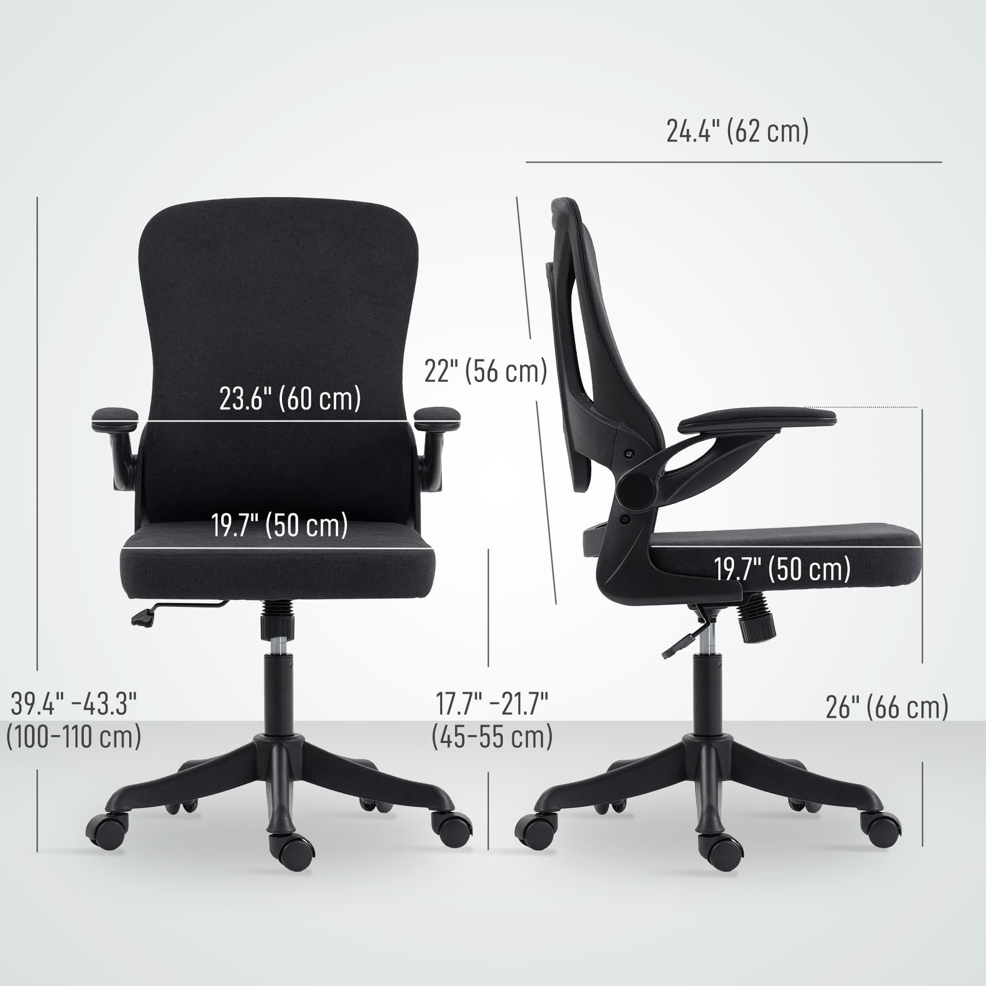 Ergonomic Office Chair, Swivel Desk Chair with Adjustable Lumbar Support and Height, Flip-up Armrests, Wheels, Black