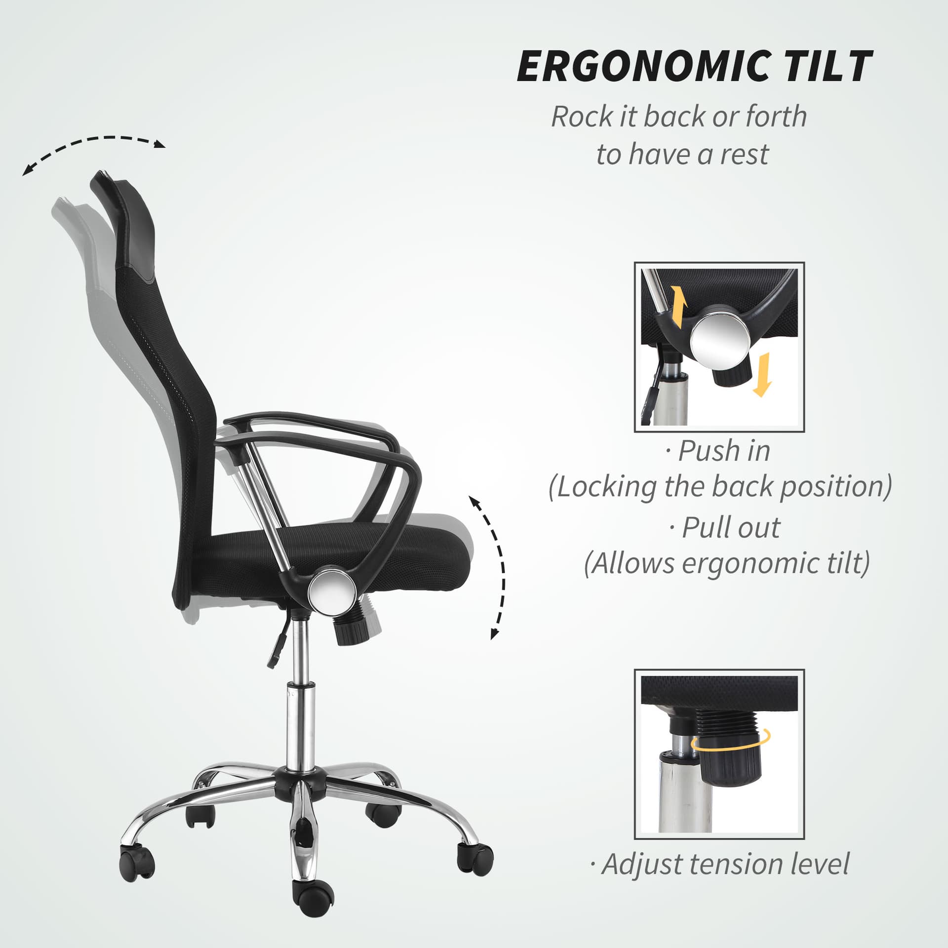 Ergonomic Mesh Office Chair, High Back Computer Desk Chair with Adjustable Height, Tilt Function, Armrest, 360° Swivel Office, Black
