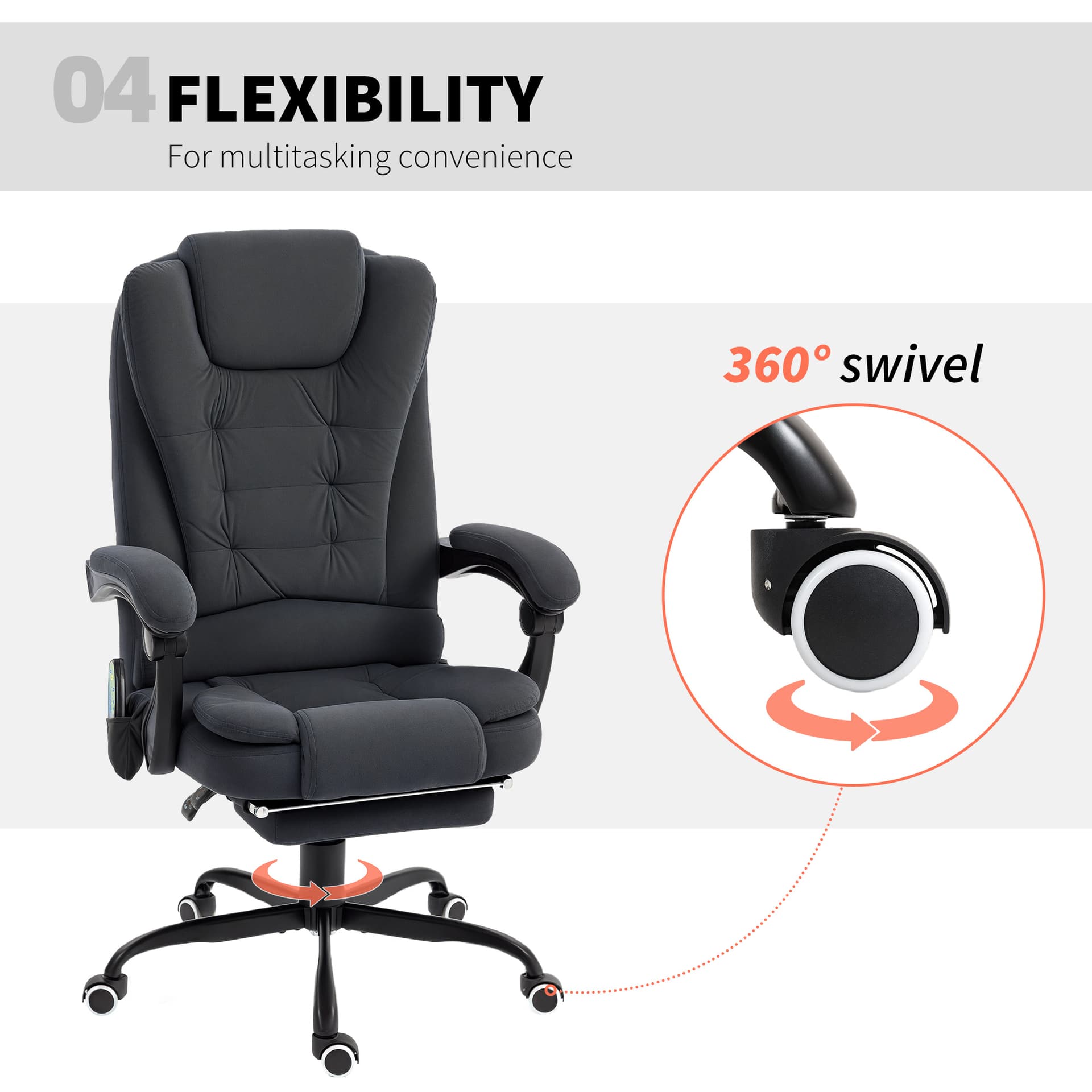 7-Point Vibrating Massage Chair, Reclining Office Chair with Footrest, Reclining Back, Adjustable Height, Black