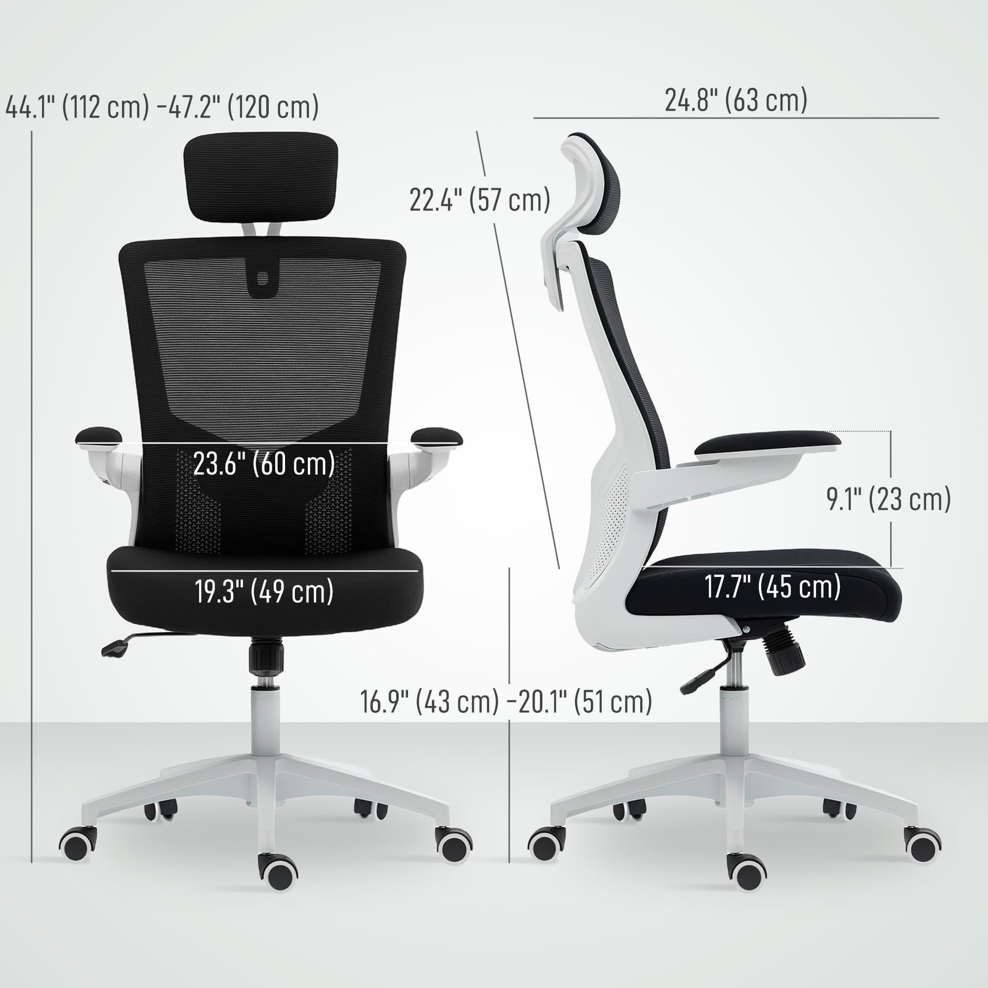 Ergonomic Office Chair, Swivel Desk Chair with Adjustable Lumbar Support, Headrest and Height, Flip-up Armrests, Black