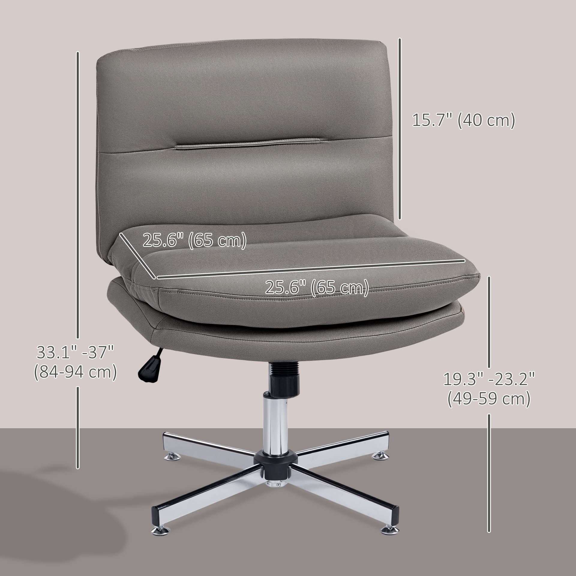 Armless Office Chair, Criss Cross Chair with Adjustable Height & Tilt Function for Home Office, Study, Grey